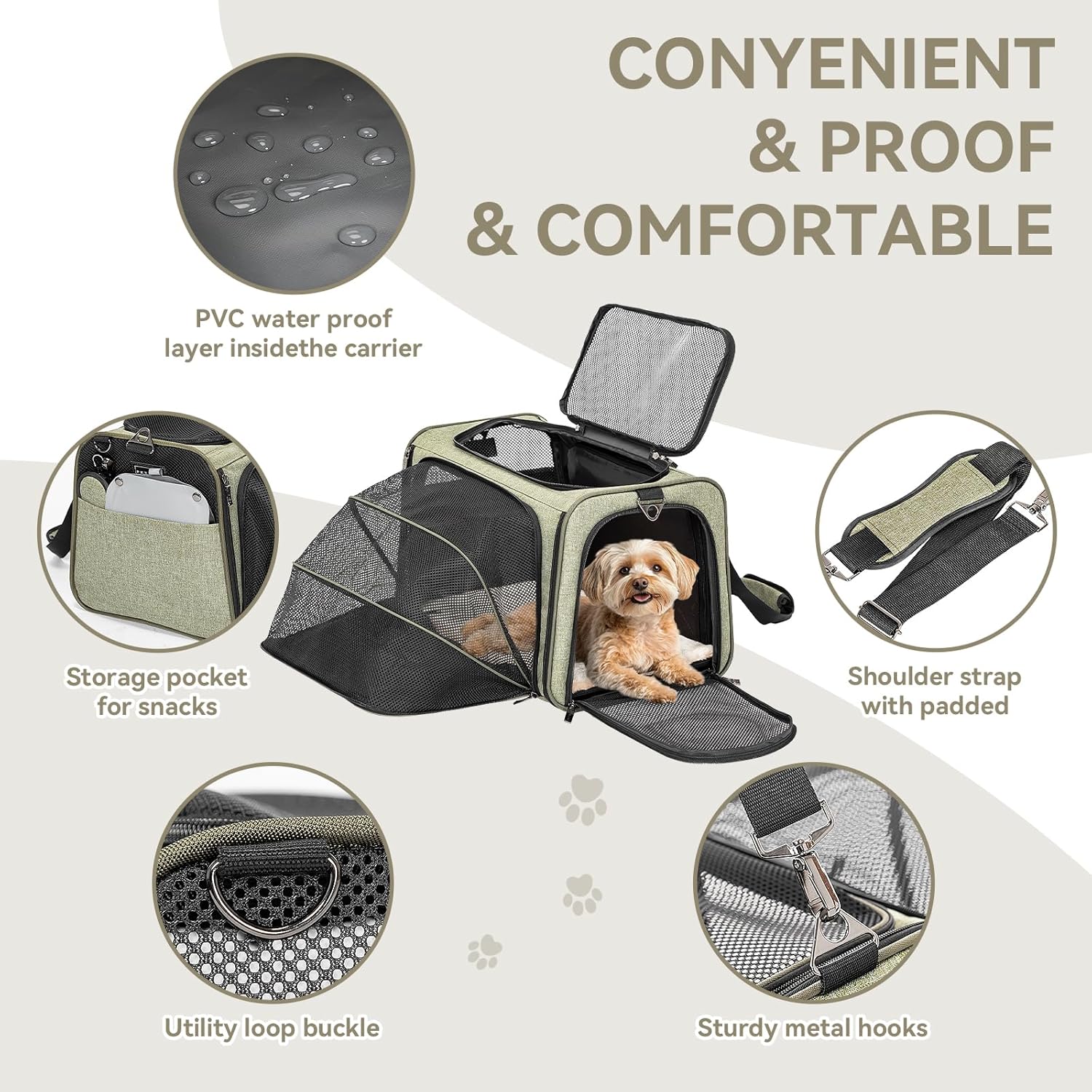Petsfit Expandable Cat Carrier Dog Carrier,Airline Approved Soft-Sided Portable Pet Travel Washable Carrier for Kittens,Puppies,Removable Soft Plush mat and Pockets,Locking Safety Zippers - Image 6