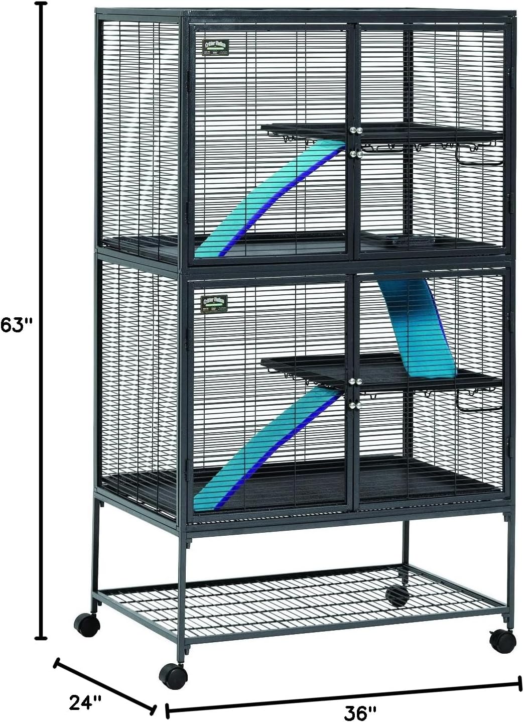 Critter Nation by MidWest Homes for Pets Double Unit Small Animal Cage, Habitat for Rats, Chinchillas, Ferrets, Sugar Gliders, Tool-Free Assembly, with Full-Width Doors, Shelves & Removable Base Pans - Image 4