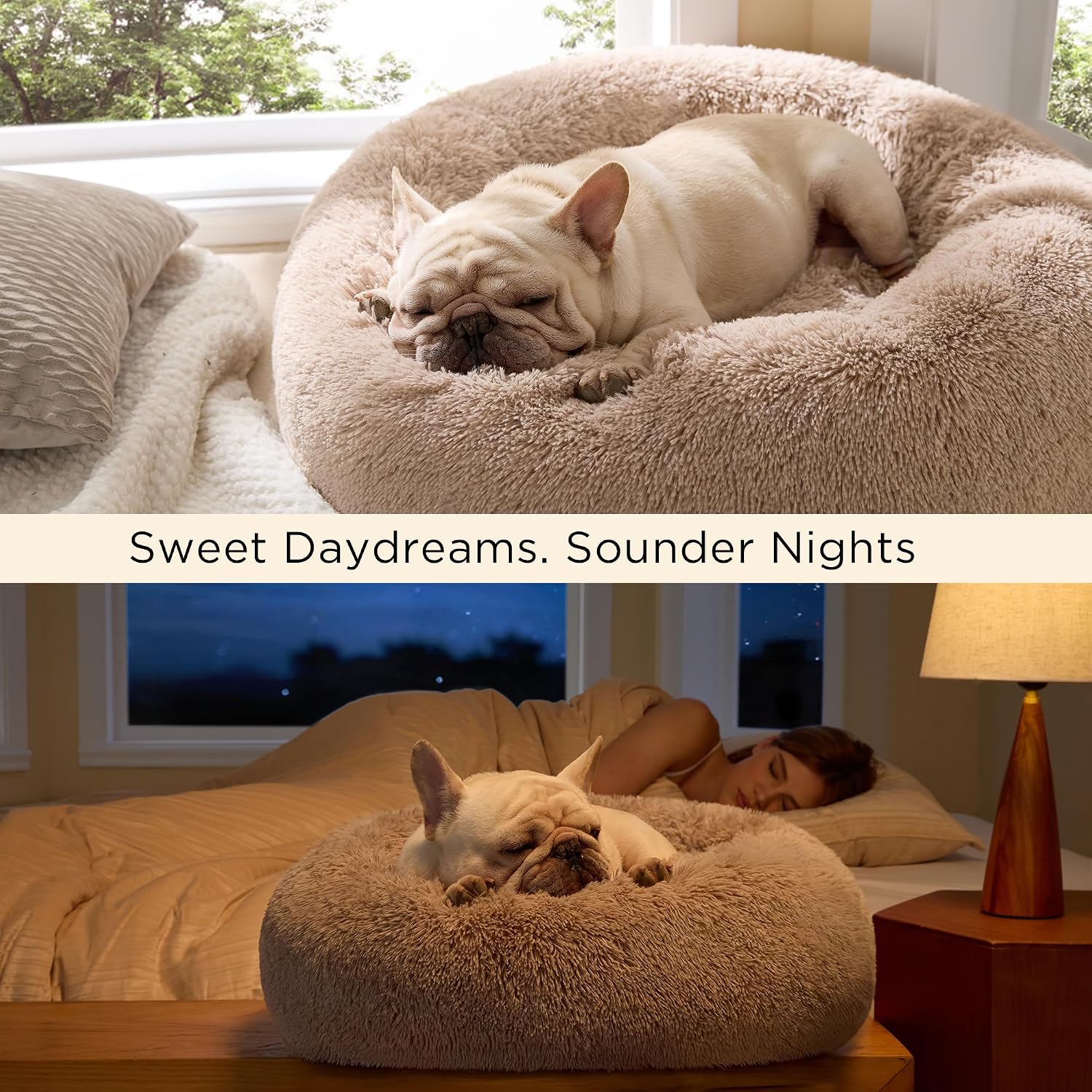 Bedsure Calming Dog Bed Medium Size Dog Donut Washable Pet Bed,30ins Camel | Fluffy Faux Fur Round Cuddler,Machine Washable,Anti-Slip Bottom,Anti-Anxiety,Deep Sleeping for Pets Up to 45 Lbs - Image 4