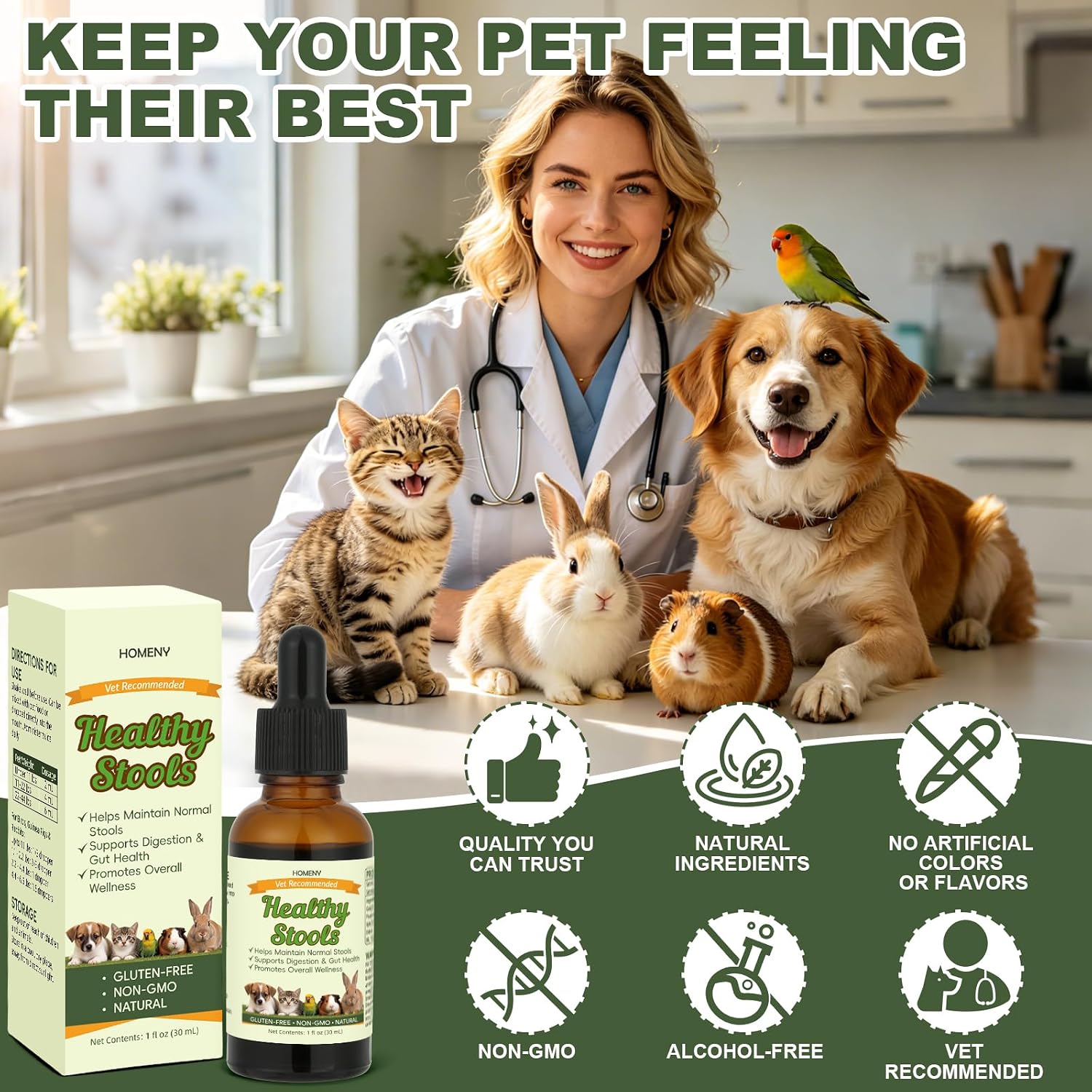 Pet Digestive Supplement, Healthy Stool Support Drops for Dogs, Cats, Birds, Guinea Pigs & Rabbits, Natural Herbs Liquid for Gut Health, Stool Consistency & Sensitive Stomach - 1 oz - Image 6