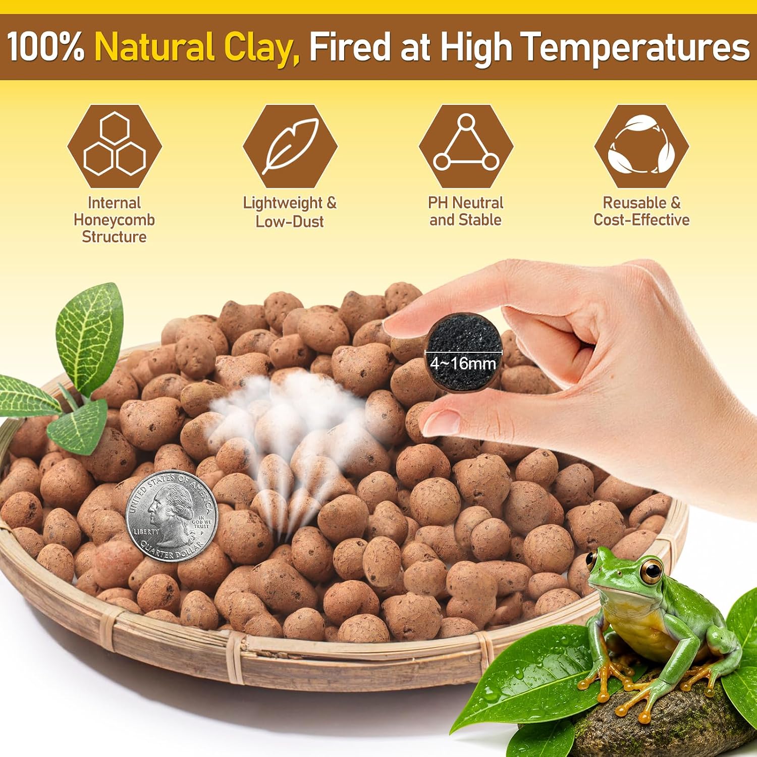 Riare 4LBS Expanded Clay Balls Terrarium Substrate for Reptiles - 100% Organic Lightweight Clay Pebbles Substrate Frogs False Bottom Substrate, Bioactive Terrarium Substrate for Drainage and Moisture - Image 2