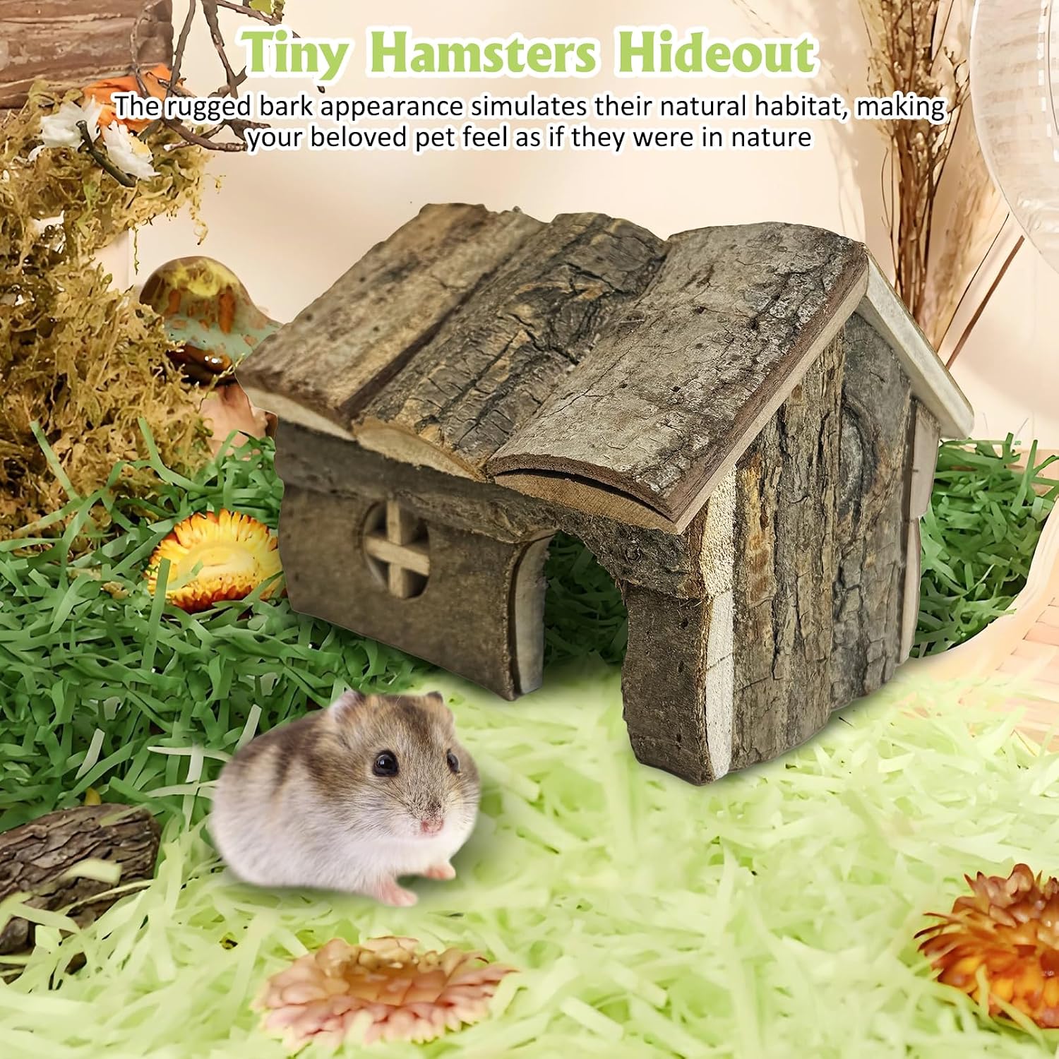 kathson Bark Wood Dwarf Hamster House with Small Window Mouse Natural Chewable Hideout Hut Mice Resting Room Hamster Cage Accessory for Dwarf Hamster Mice Young Syrian Hamsters and other Small Animals - Image 7