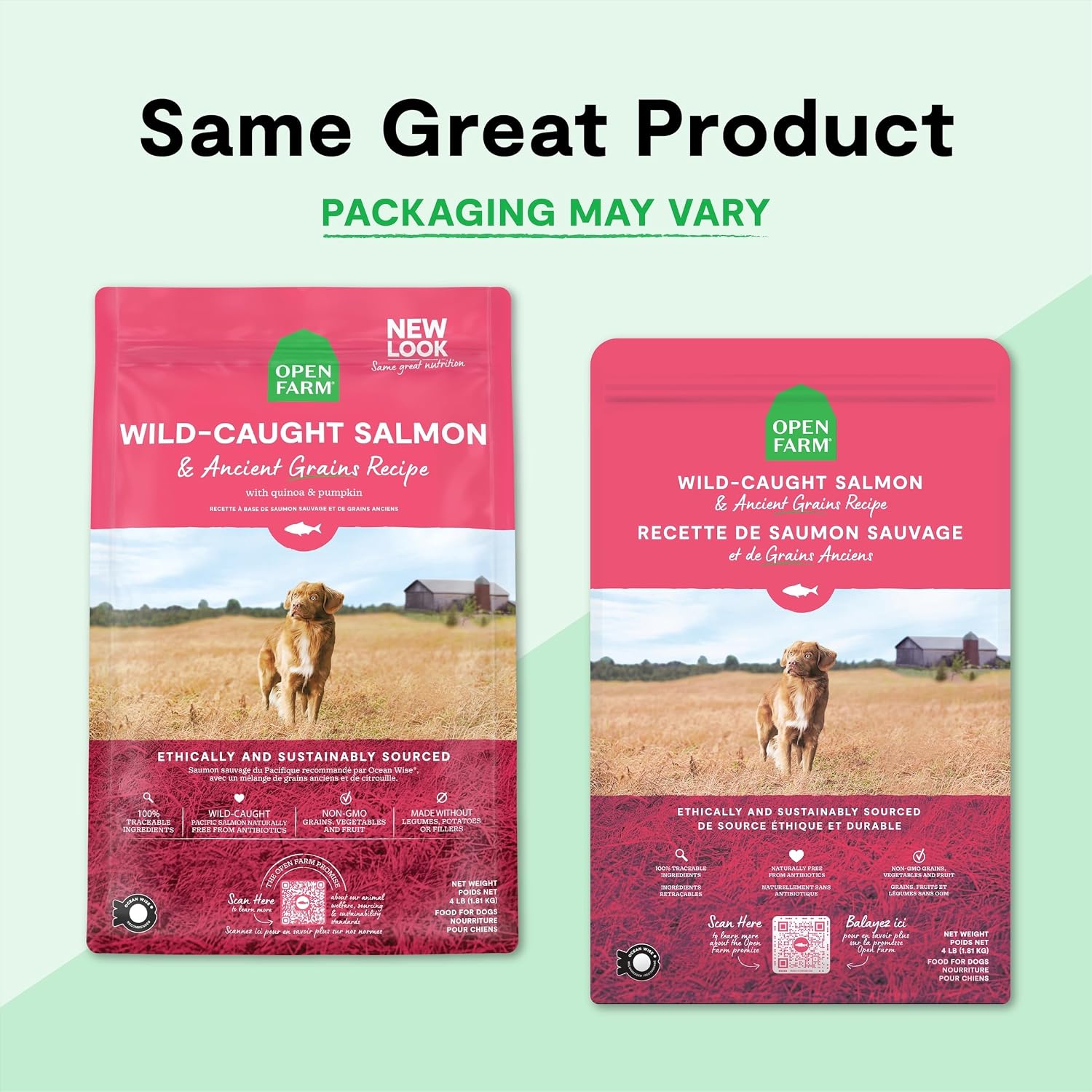 Open Farm, Ancient Grains Dry Dog Food, Protein-Rich & Nutrient Dense, 90% Animal Protein Mixed with Non-GMO Fruits, Veggies and Superfoods, Wild Caught Salmon Recipe, 22lb Bag - Image 8