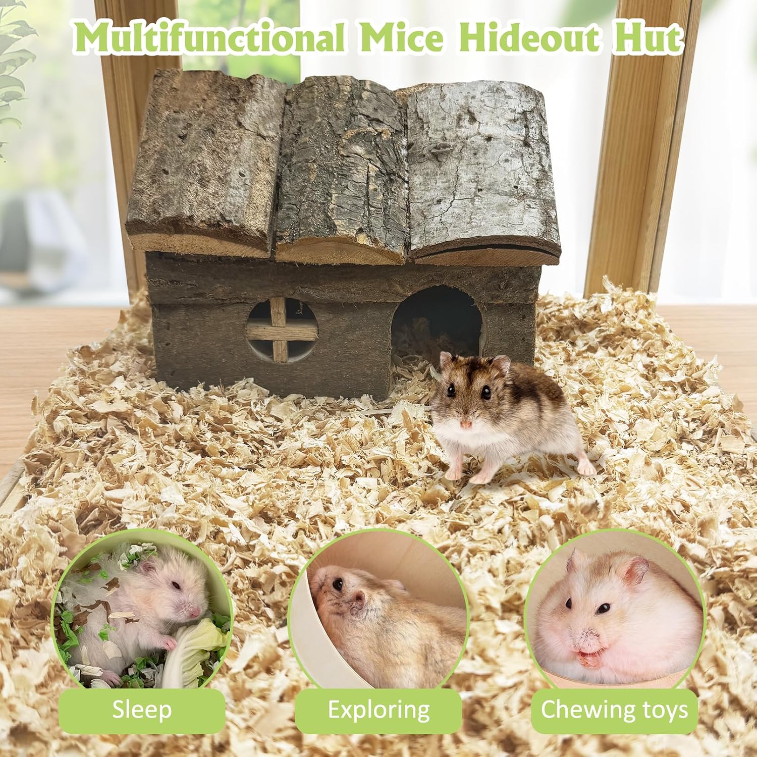 kathson Bark Wood Dwarf Hamster House with Small Window Mouse Natural Chewable Hideout Hut Mice Resting Room Hamster Cage Accessory for Dwarf Hamster Mice Young Syrian Hamsters and other Small Animals - Image 6