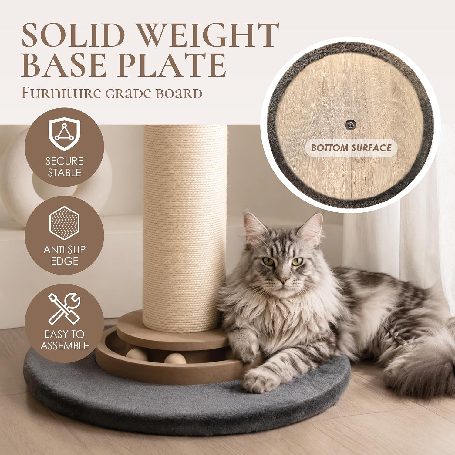 Heavy Duty Cat Scratching Post, 35 Inch Tall Cat Scratcher Cat Tree Tower with Hanging Ball for Indoor Cats Adults,Sisal Scratching Post with Toys - Image 5
