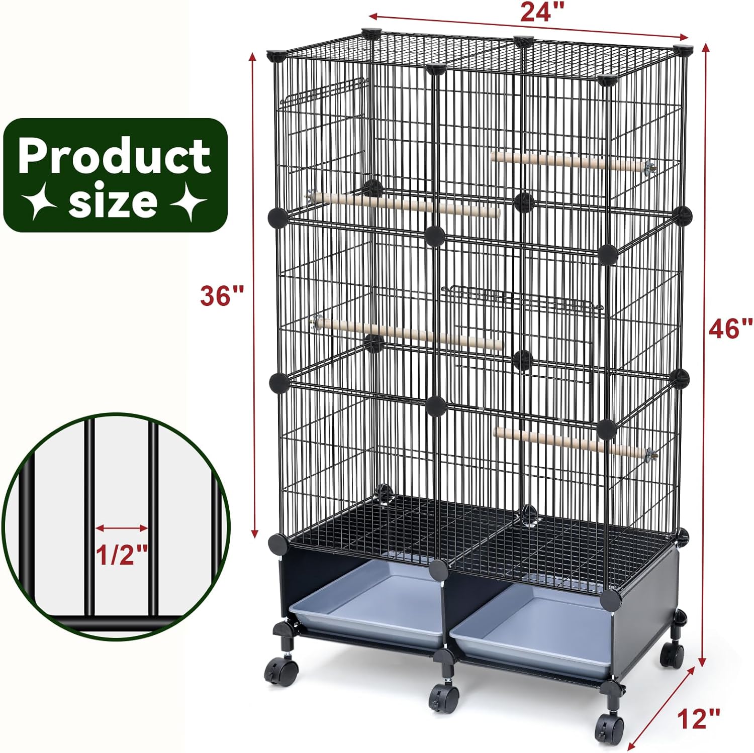 VISCOO Upgraded Encrypted 46-Inch Bird Cage, with Wooden Perches, Metal Parakeet Cage with Slide-Out Tray, Water Bottle&Feeder, Bird Cages for Parrot,Parakeets,Cockatiel,Lovebird,Small Mid-Sized Birds - Image 2