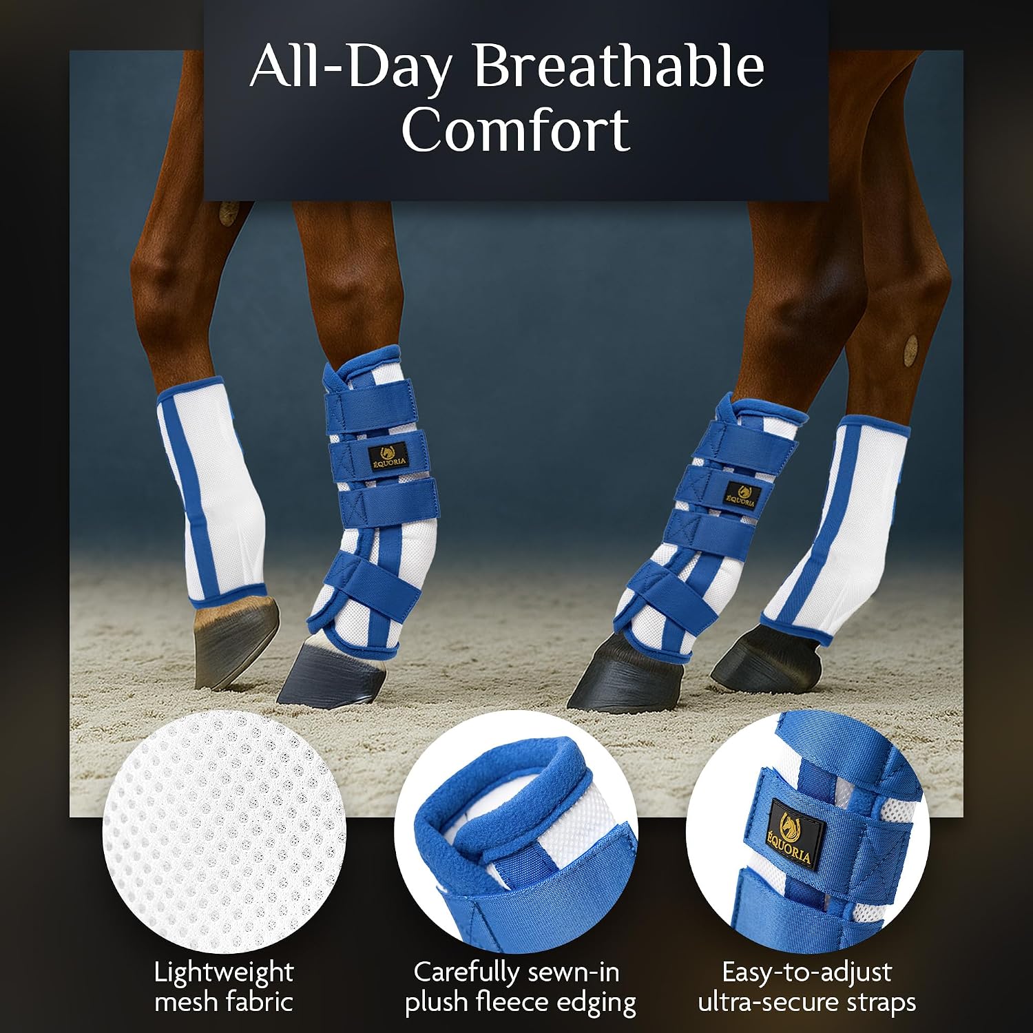 Premium Fly Boots for Horses (4 Pieces) –Durable and Comfortable Fly Leg Wraps for Big Horses – Protective Outer Mesh Design – Elegant and Breathable Set of 4 Horse Fly Boots - Image 2
