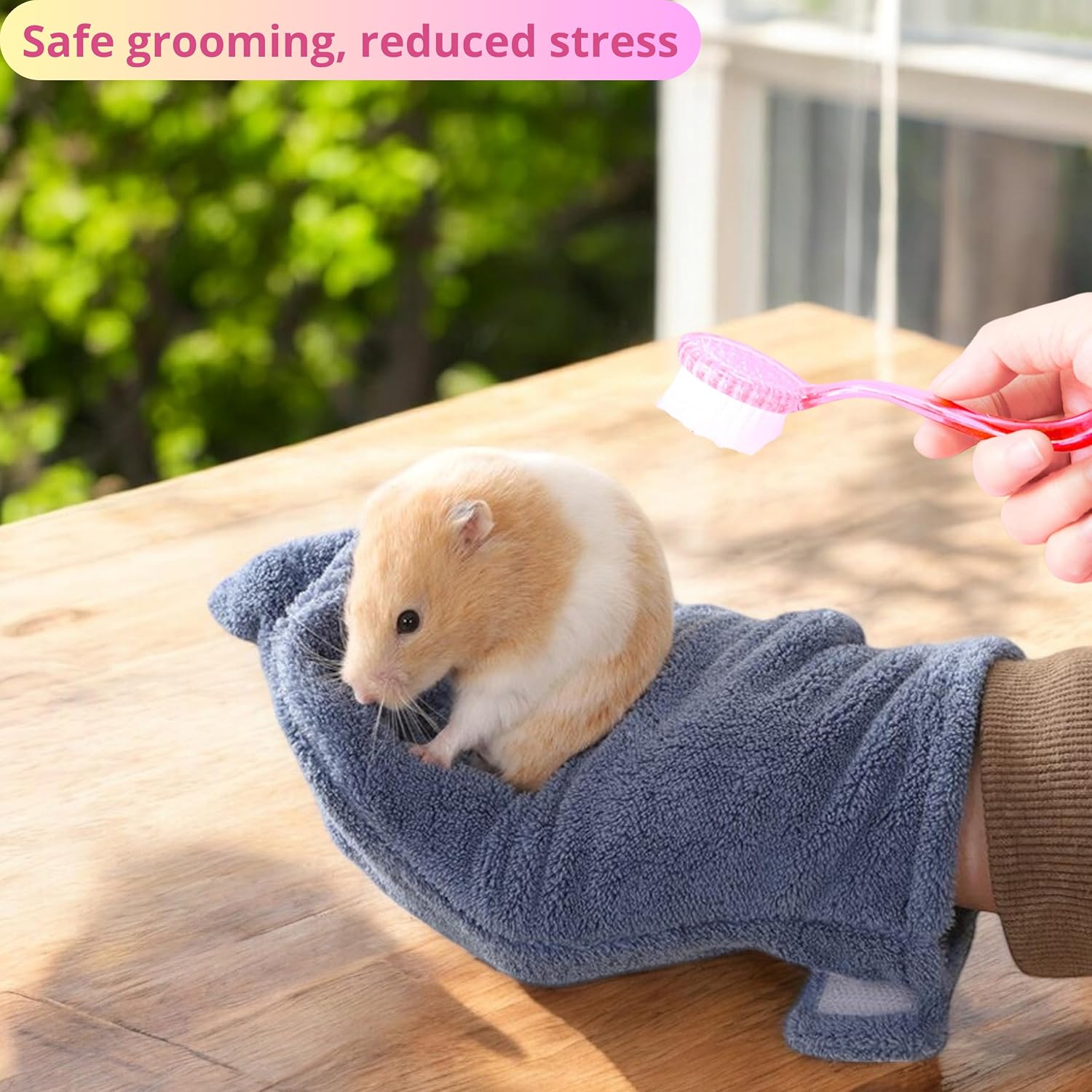 Hamster Calming Bite Proof Gloves and Grooming Brush Set, Hamster Bite Resistant Gloves Massage Brushes, Anti-Bite Glove Grooming Supplies For Small Animals Rabbit Rat Sugar Glider (Pink) - Image 6