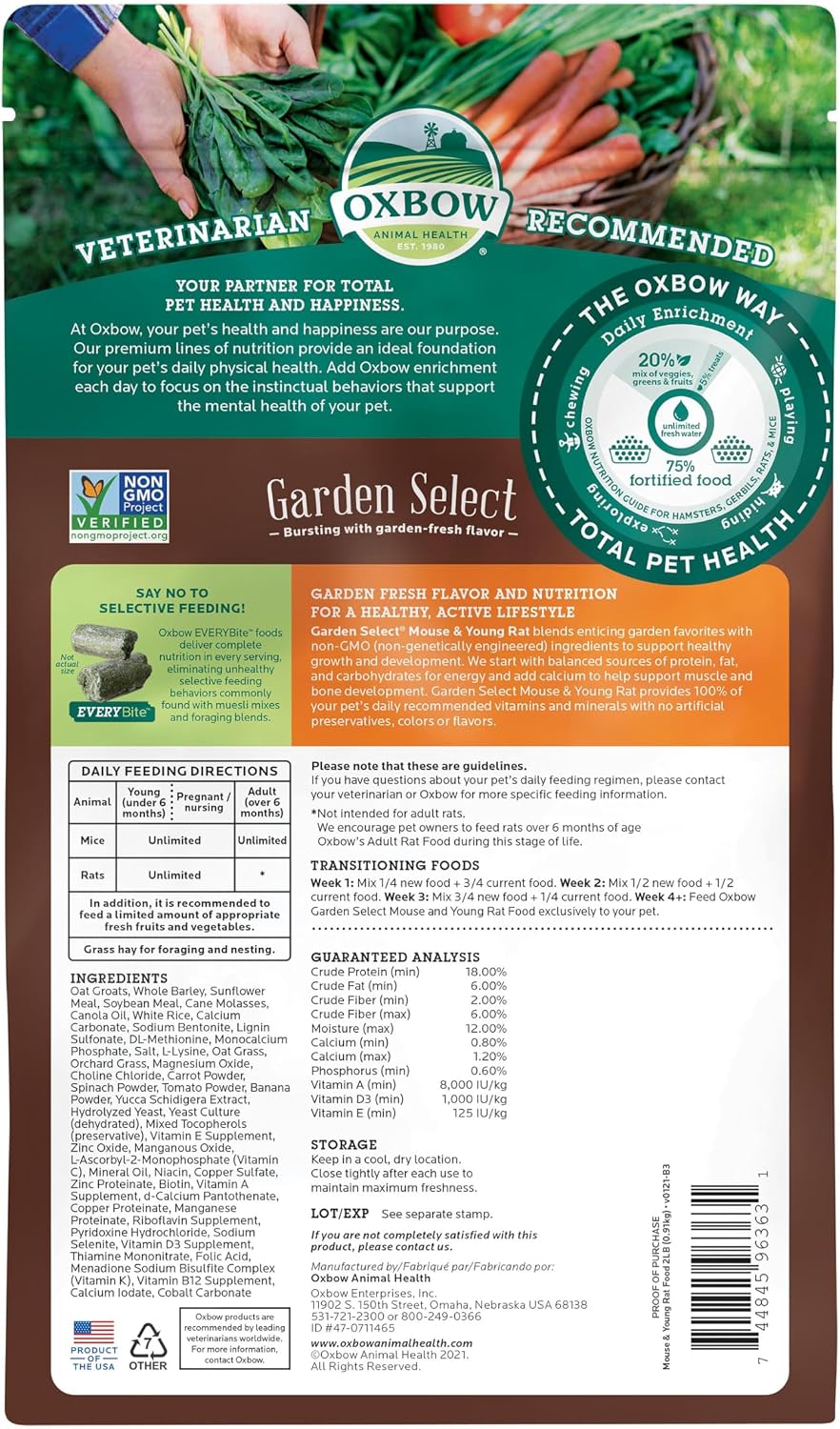 Oxbow Garden Select Mouse and Young Rat Food, Garden-Inspired Recipe for Young Rats and Mice of All Ages, Vitamin & Mineral Rich Pet Food Pellets, Non-GMO, Made in USA, 2 Pound Bag - Image 2