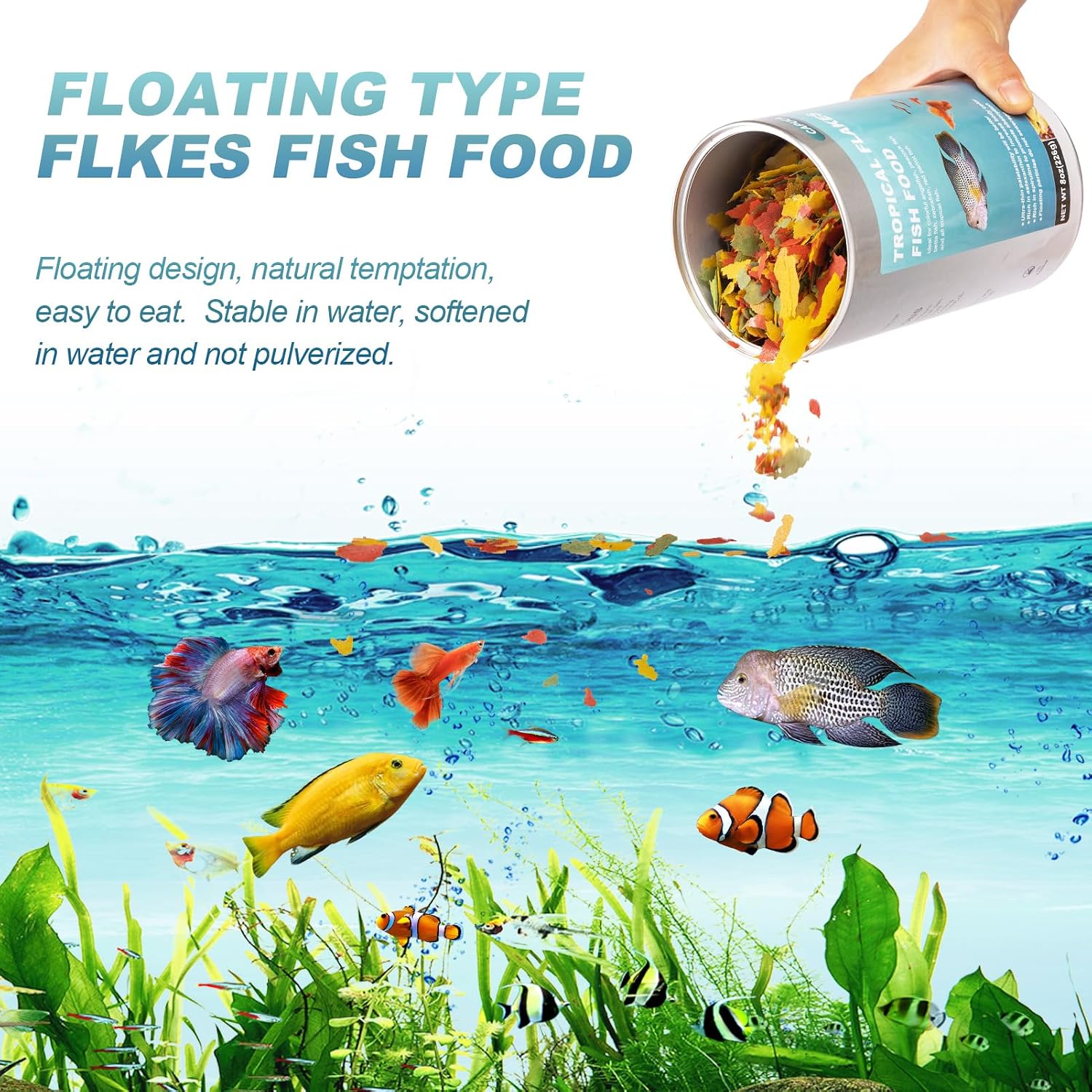 8 OZ Ultrathin Tropical Fish Flakes - High Protein with Krill & Spirulina for Betta, Guppies, Tetra, Angelfish, Color Enhancing Fast Growth Formula - Image 6