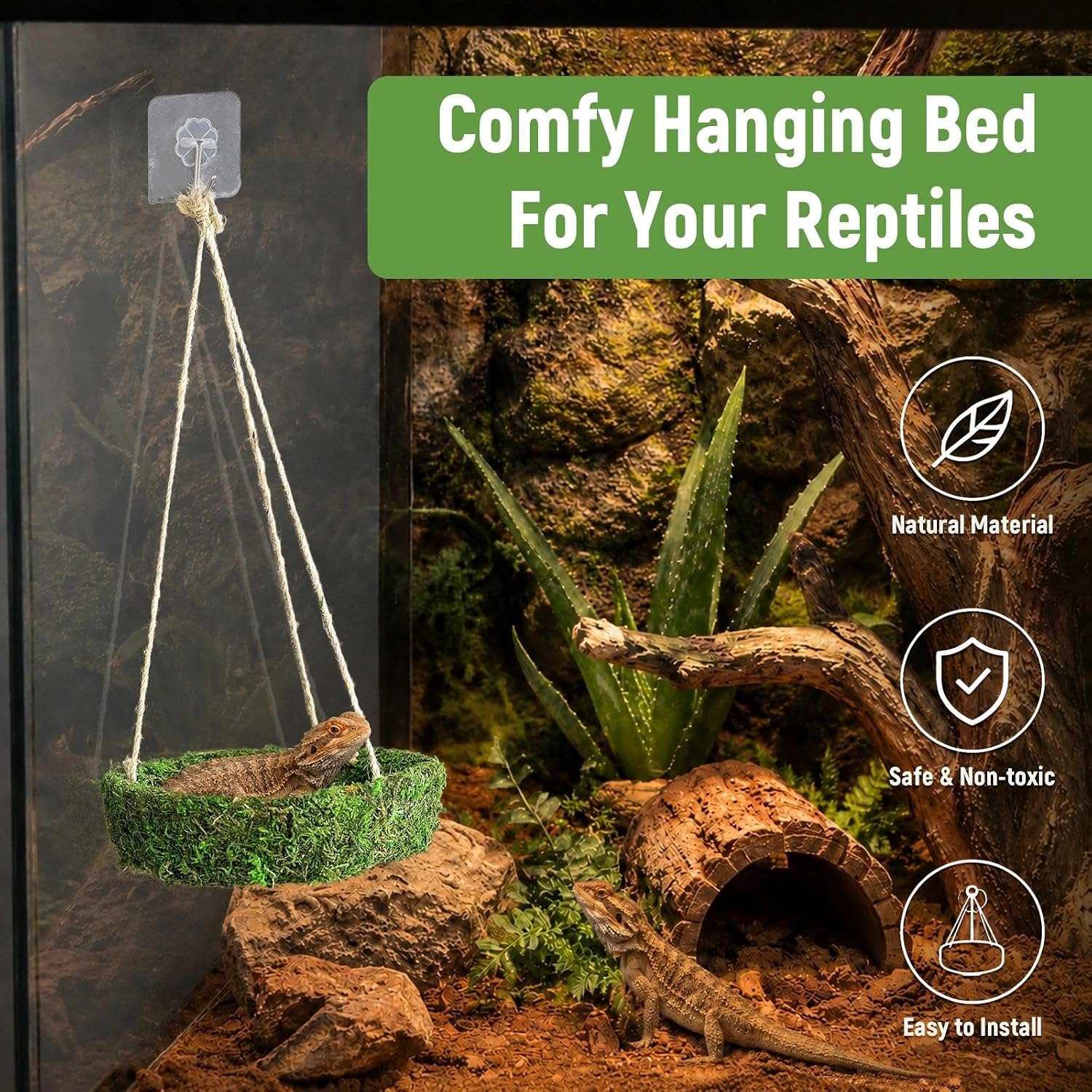 Frog Reptiles Cave Hide, Green Lizard Hideout with Safe Shelter, Handmade Snake Cave Hideout Hut for Themed Terrarium Ideal for Gecko Hamster Snake Rest & Hide - Image 5