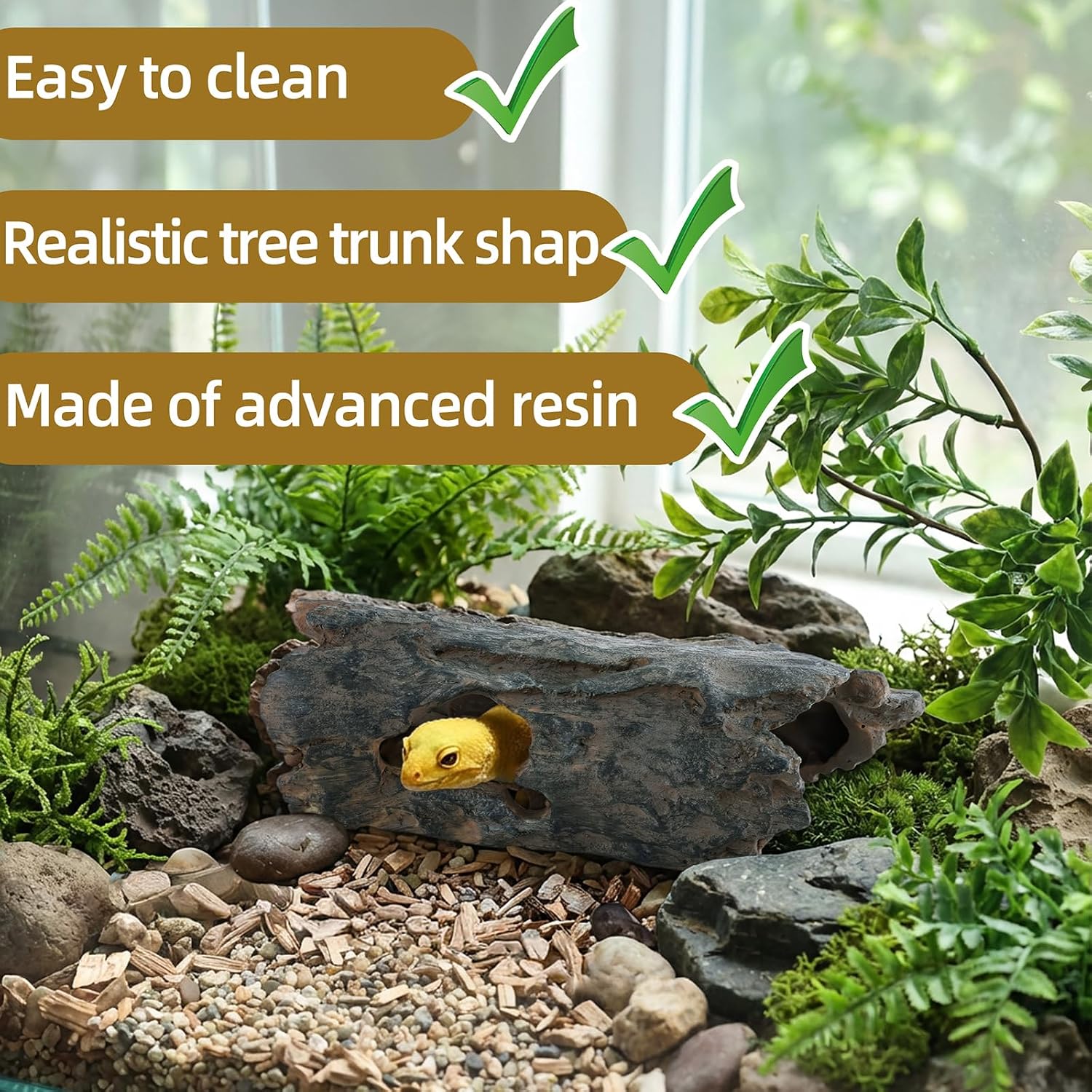 Natural Reptile Hide Basking Platform, Hideout Decor for Aquarium, Fish Tank, Bearded Dragon, Gecko, Shrimp, Betta (Faux Wood Tree Cave, Small) - Image 4