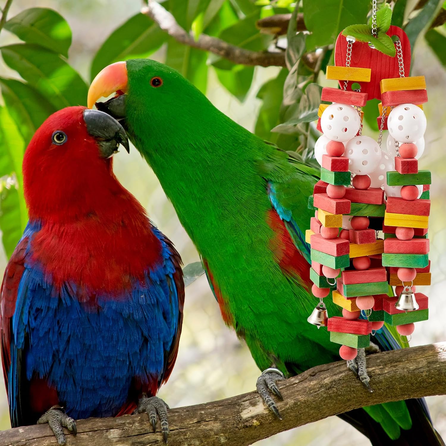 Seenelling 3 Pcs Extra Large Bird Parrot Toy Multicolored Natural Wooden Parrot Cage Chewing Toys for Large Medium Macaws Cockatoos African Grey Birds (Block and Ball) - Image 3