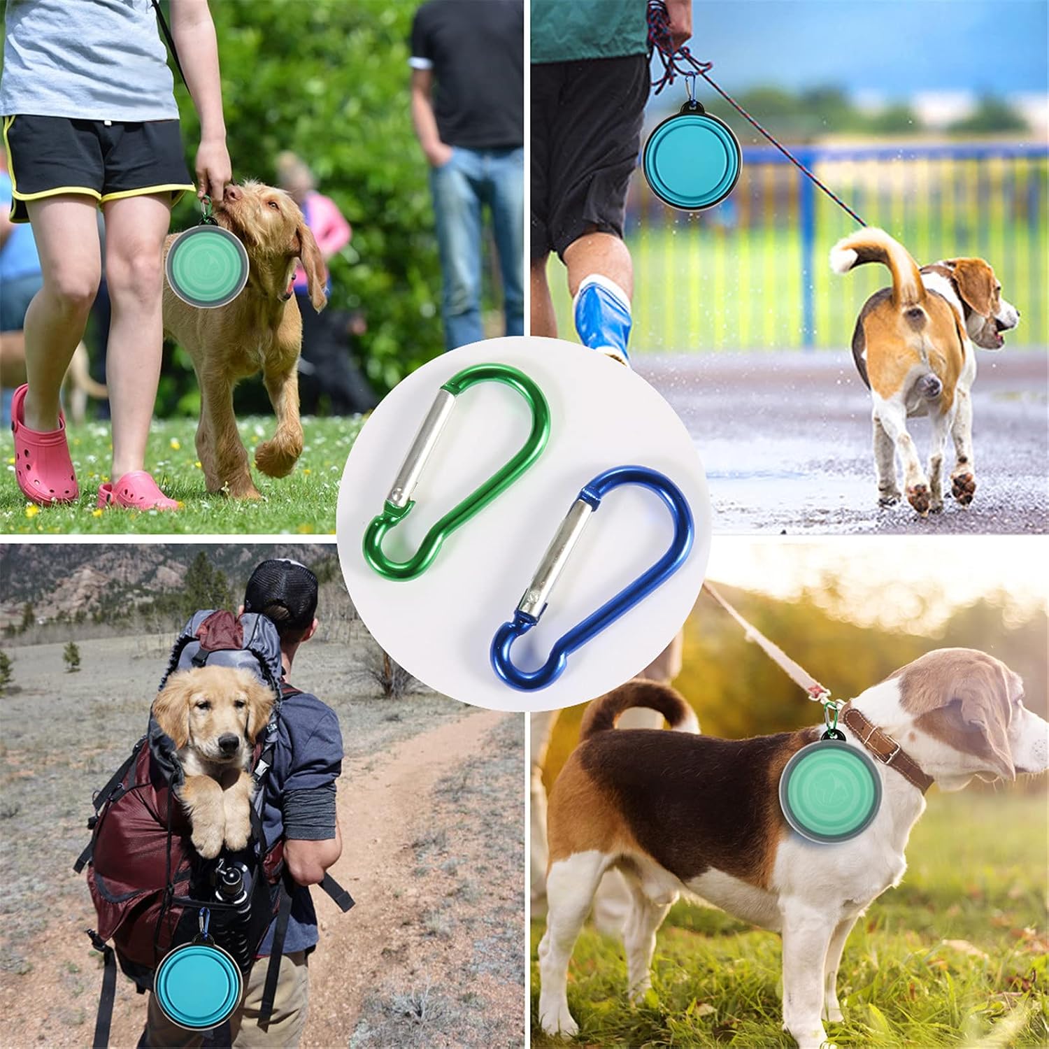 SLSON Collapsible Bowl with Cover Lids,2 Pack Dog Travel Bowls Portable Foldable Cat Water Dish Bowl for Pets Walking Parking Camping (Light Blue and Green, Small) - Image 7