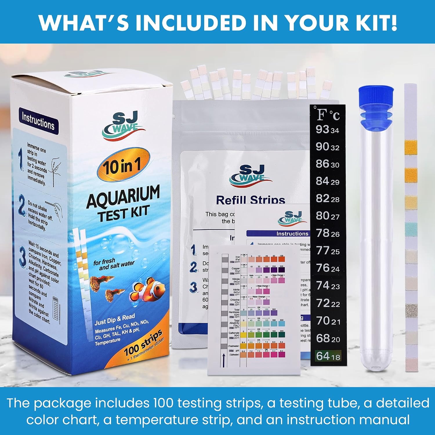 10 in 1 - Aquarium Test Strips | 100 Fast & Accurate Strips | Fish Tank Aquariums Water Test Kit & ebook | Aquarium Thermometer | Fish Tank Water Testing Kit for Fresh & Saltwater | Versatile Usage - Image 9