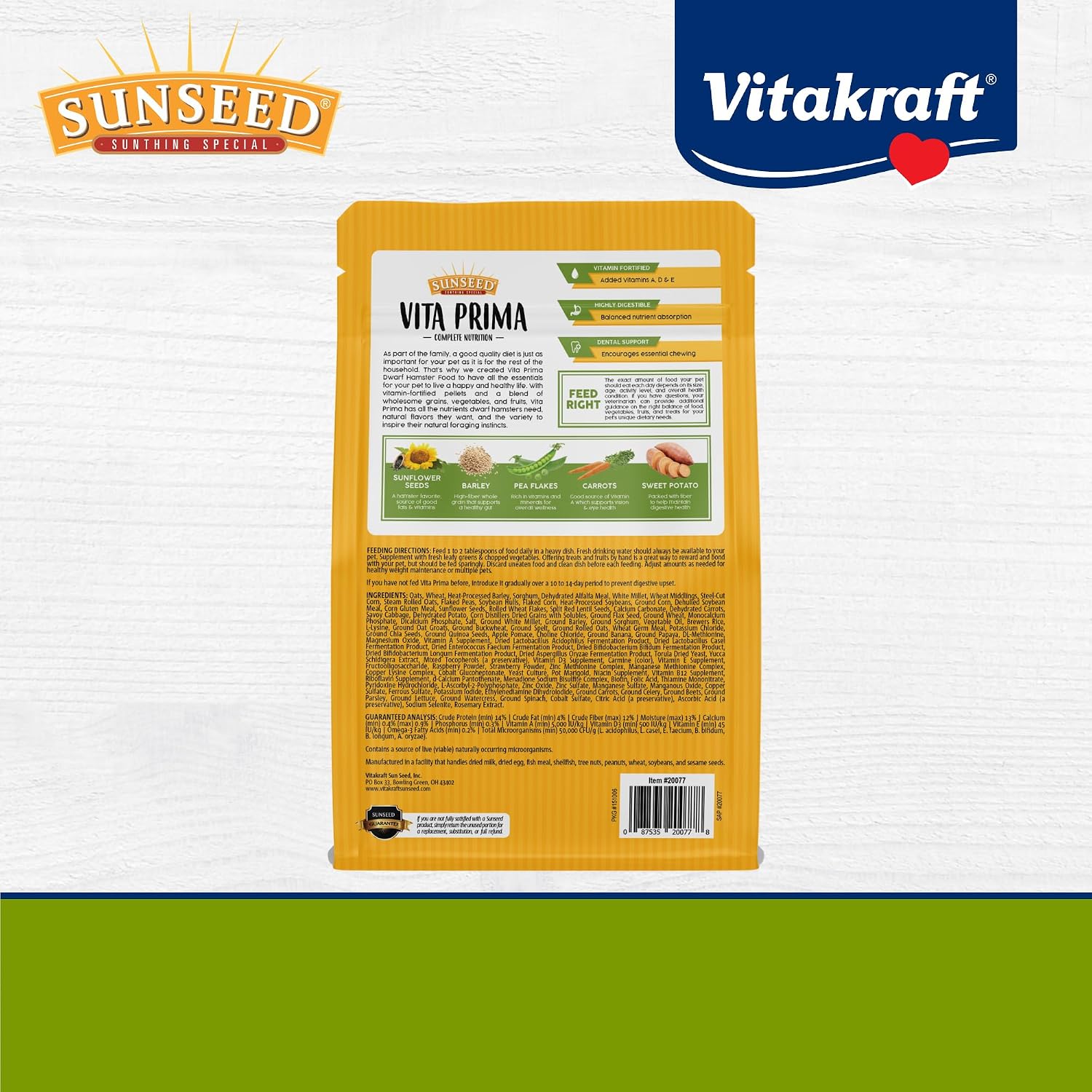 Sunseed Vitakraft Vita Prima Dwarf Hamster Food 2 lb Bag with Fruits Vegetables Grains and Seeds Providing Wholesome Daily Nutrition and Foraging Variety for Happy Healthy Small Pets - Image 7