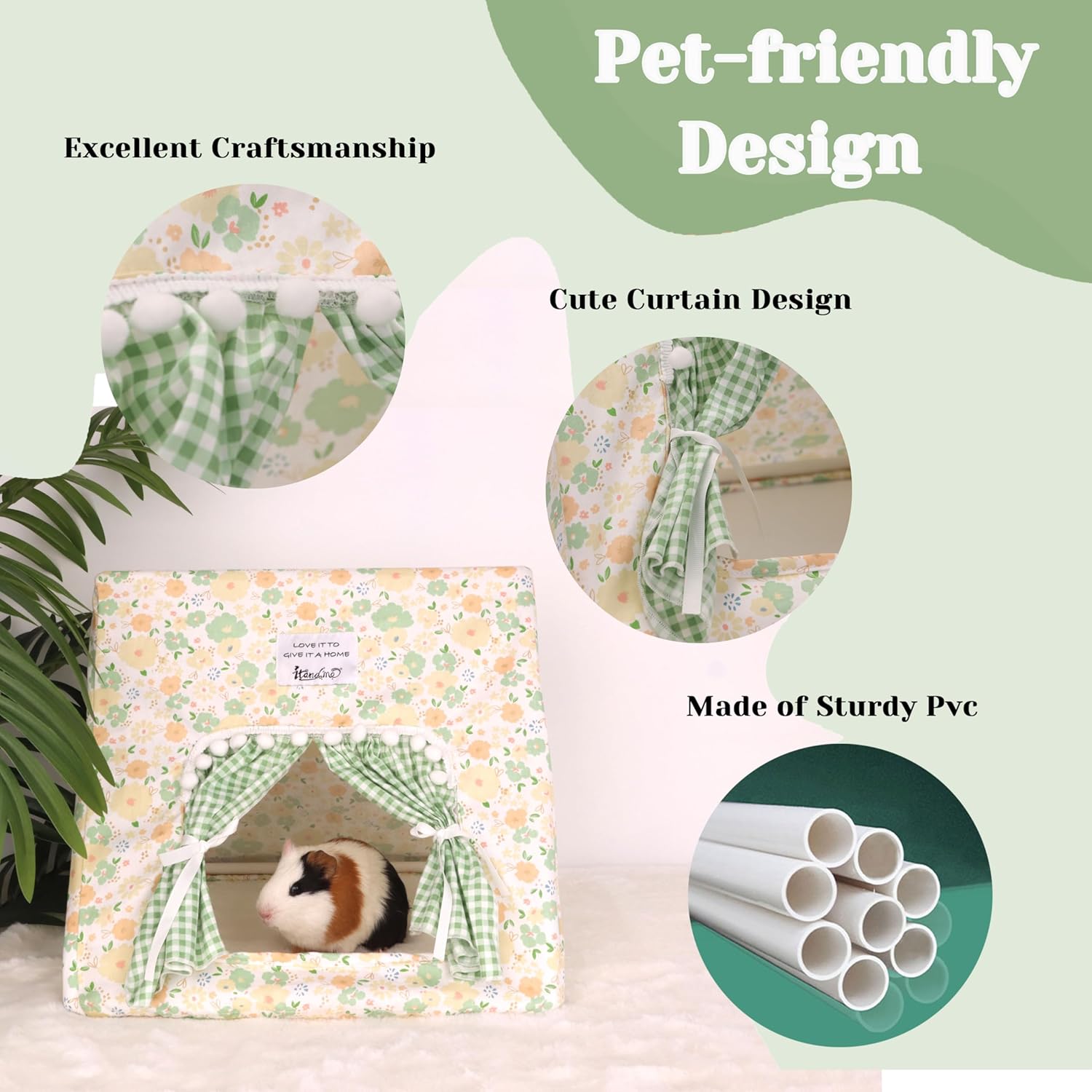 Guinea Pig Hideout Large with Curtain, Bunny Hideout, Machine Washable Guinea Pig Hide Tent Houses & Habitats, Small Animal Hideout for Pet Rabbit, Ferret, Rat, Chinchilla, Squirrel (Flower, Large) - Image 5