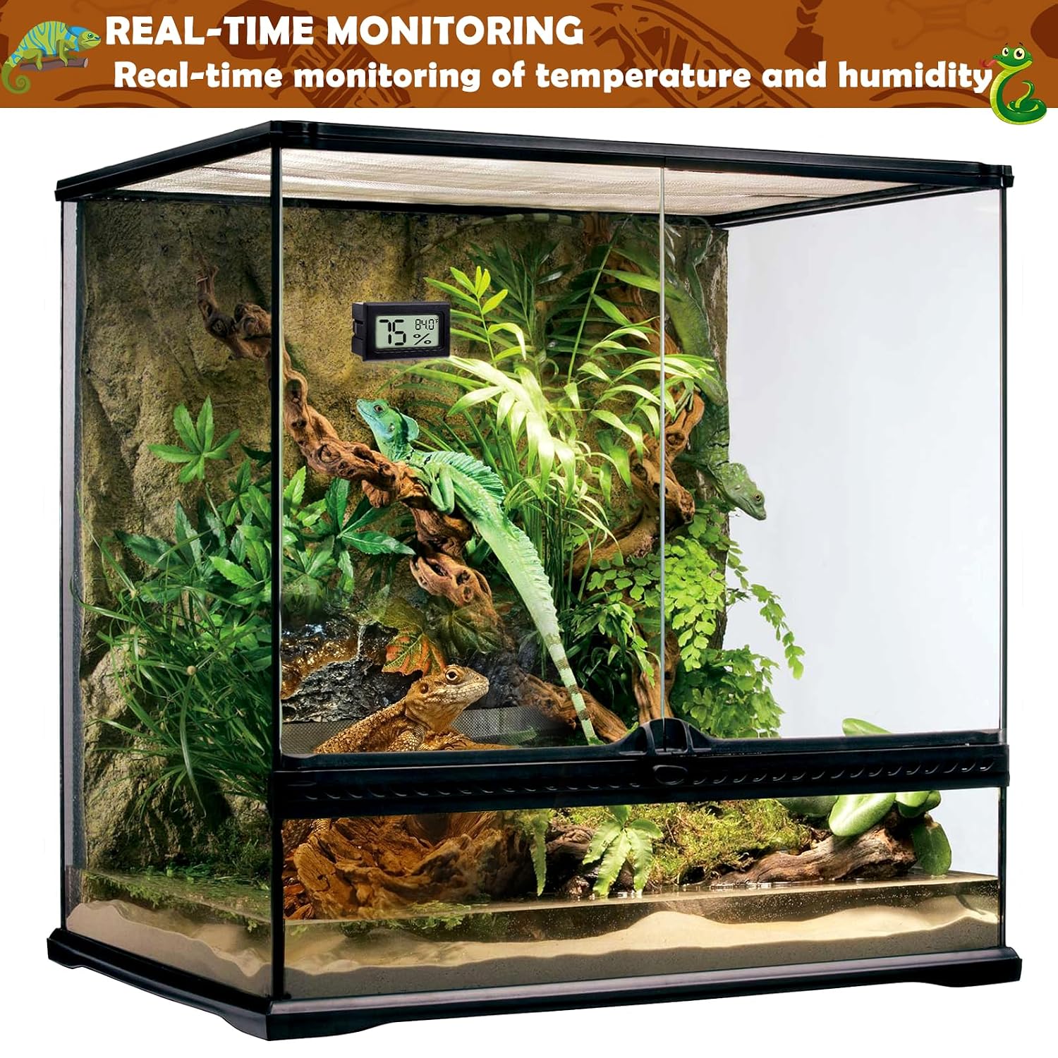 Reptile Thermometer and Humidity Gauge,2PCS Digital Hygrometer Adhesive Reptile Terrarium Hydrometer,Bearded Dragon Tank Accessories,Pet Humidity Meter Supplies for Leopard Crested Gecko,Snake,Lizard - Image 4