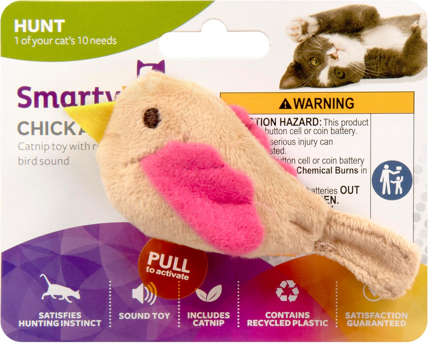 SmartyKat Chickadee Chirp Electronic Sound Cat Toy, Contains Catnip, Battery Powered - Light Brown, One Size - Image 7