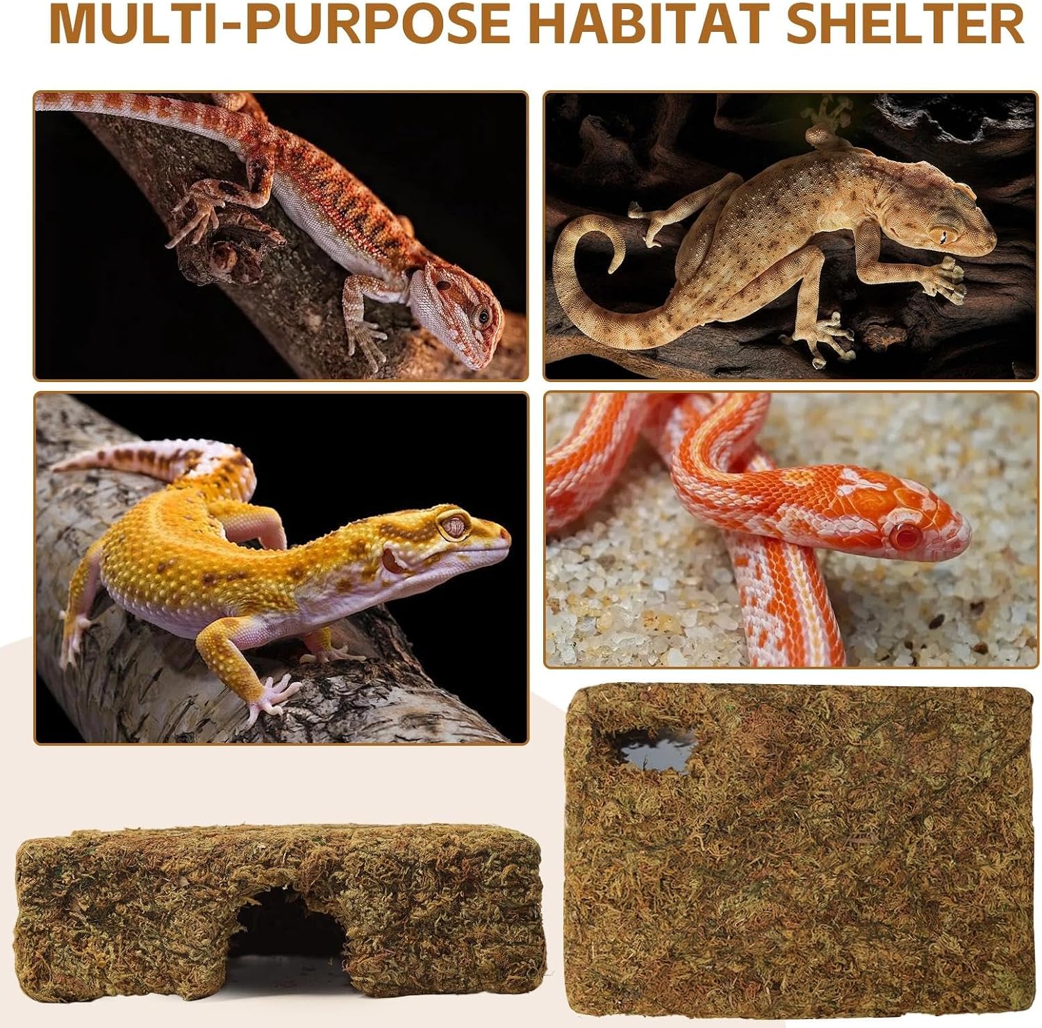 M Size Yellow Moss Cave Hide, Reptile Shelter for Gecko Snake | Moss-textured yellow finish, Supports shedding cycles, Handcrafted durability - Image 7