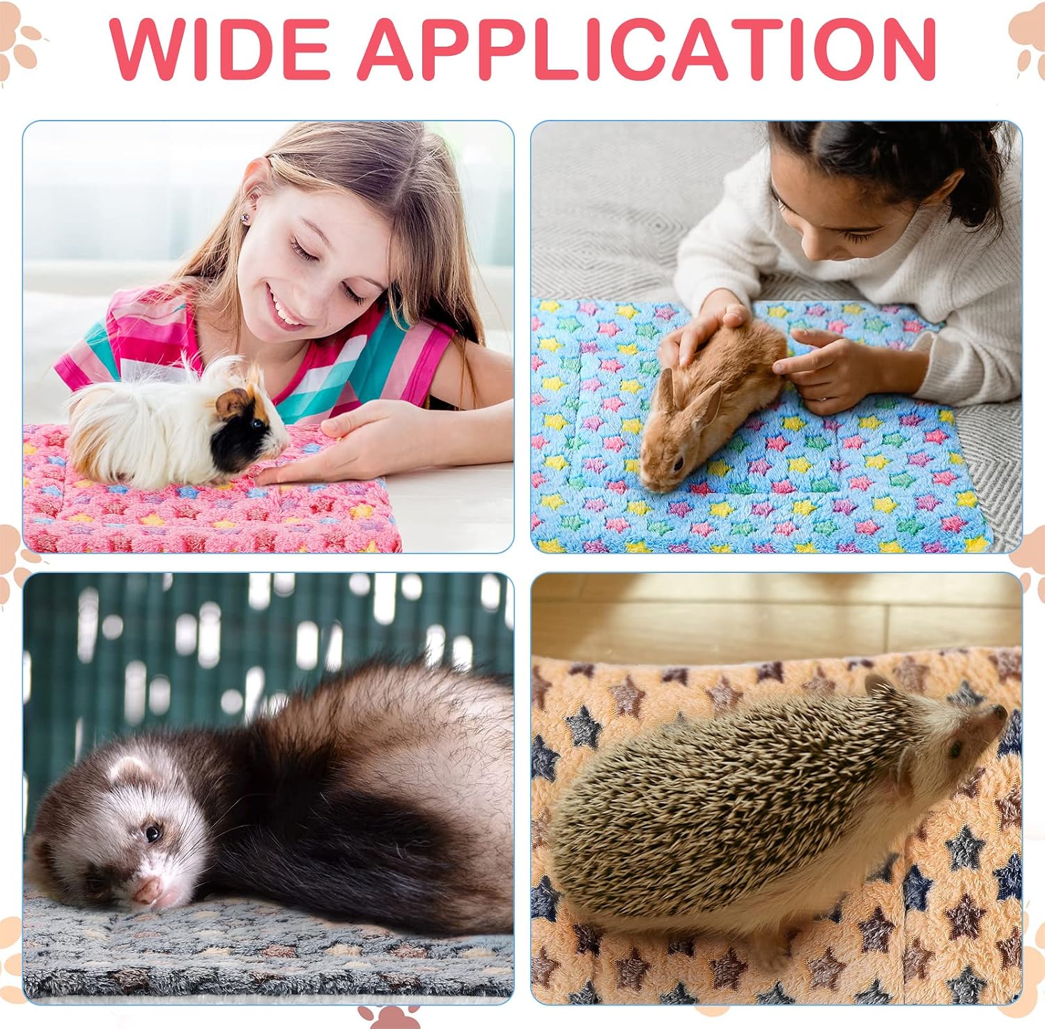 Tuanse 4 Pack Guinea Pig Bed Mat Bedding Rabbit All Season Soft Fleece Bed Pad for Small Animal Mattress Fleece Sleeping Pad for Hedgehogs Bunny Ferrets Hamster(Little Star,13 x 10 Inch) - Image 5