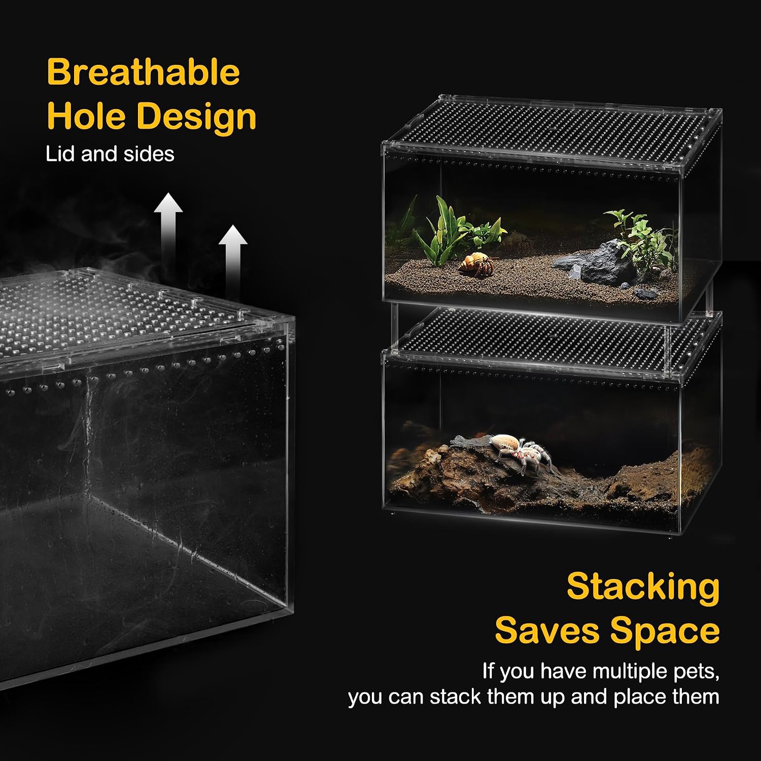 Reptile PC Tank,Escape Proof Magnetic Lid Tarantula Enclosure Large | Easy Clean Seamless Base Hermit Crab Habitat,Stackable Isopod Terrarium,Cross Ventilation Spider Starter Cage,Frog Container - Image 5