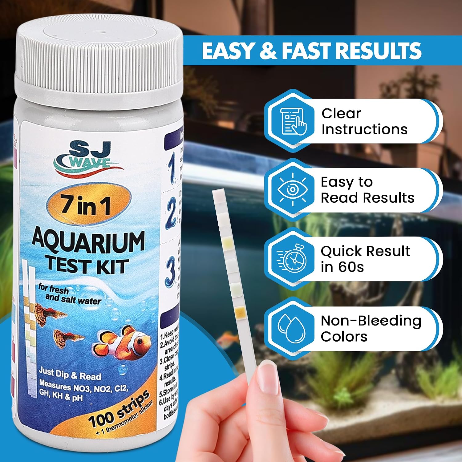 7 in 1 - Aquarium Test Strips | 100 Fast & Accurate Strips | Fish Tank Aquariums Water Test Kit & ebook | Aquarium Thermometer | Fish Tank Water Testing Kit for Fresh & Saltwater | Versatile Usage - Image 8