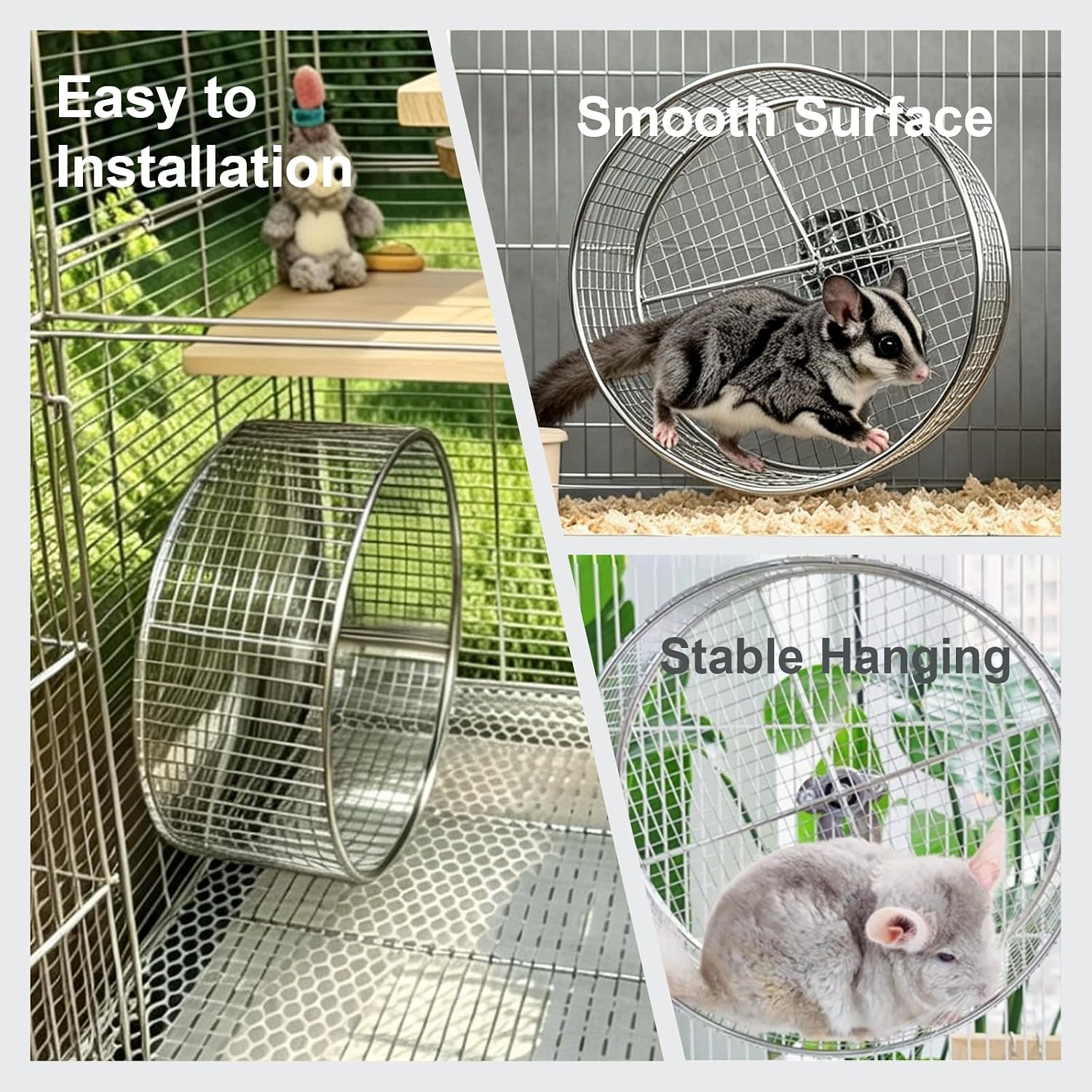 11.8" Silent Chinchillas Exercise Wheel - Stainless Steel Large Hamster Rodent Wheel for Syrian Hamsters, Sugar Gliders, Hedgehogs, Squirrels and Small Pets (11.8inch) - Image 3