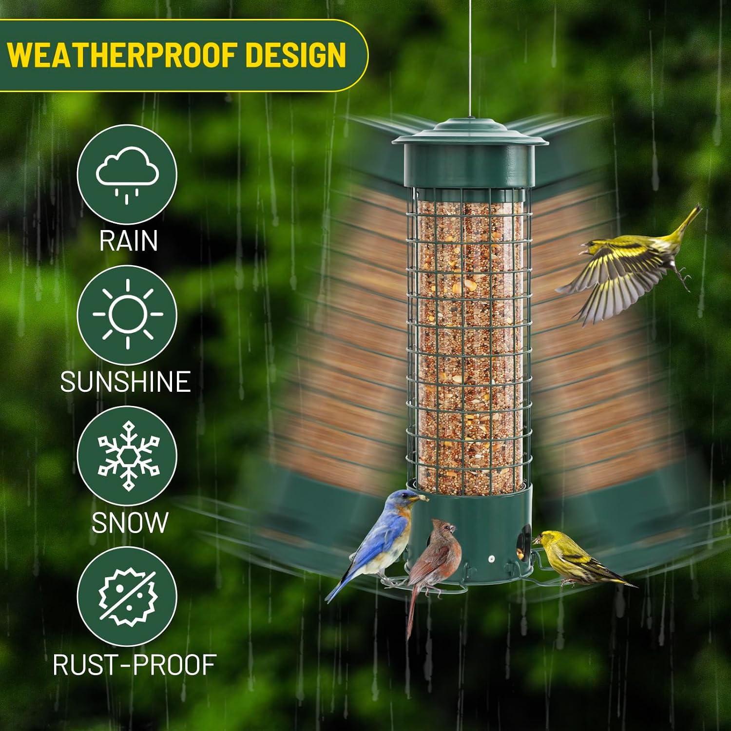 Squirrel Proof Bird Feeder, Weight Activated Outdoor Hanging Metal Bird Feeder, Bite Proof, Weatherproof, Durable, Suitable for Chickadees, Goldfinches, Cardinals, 4.4LB Large Capacity, Green - Image 7