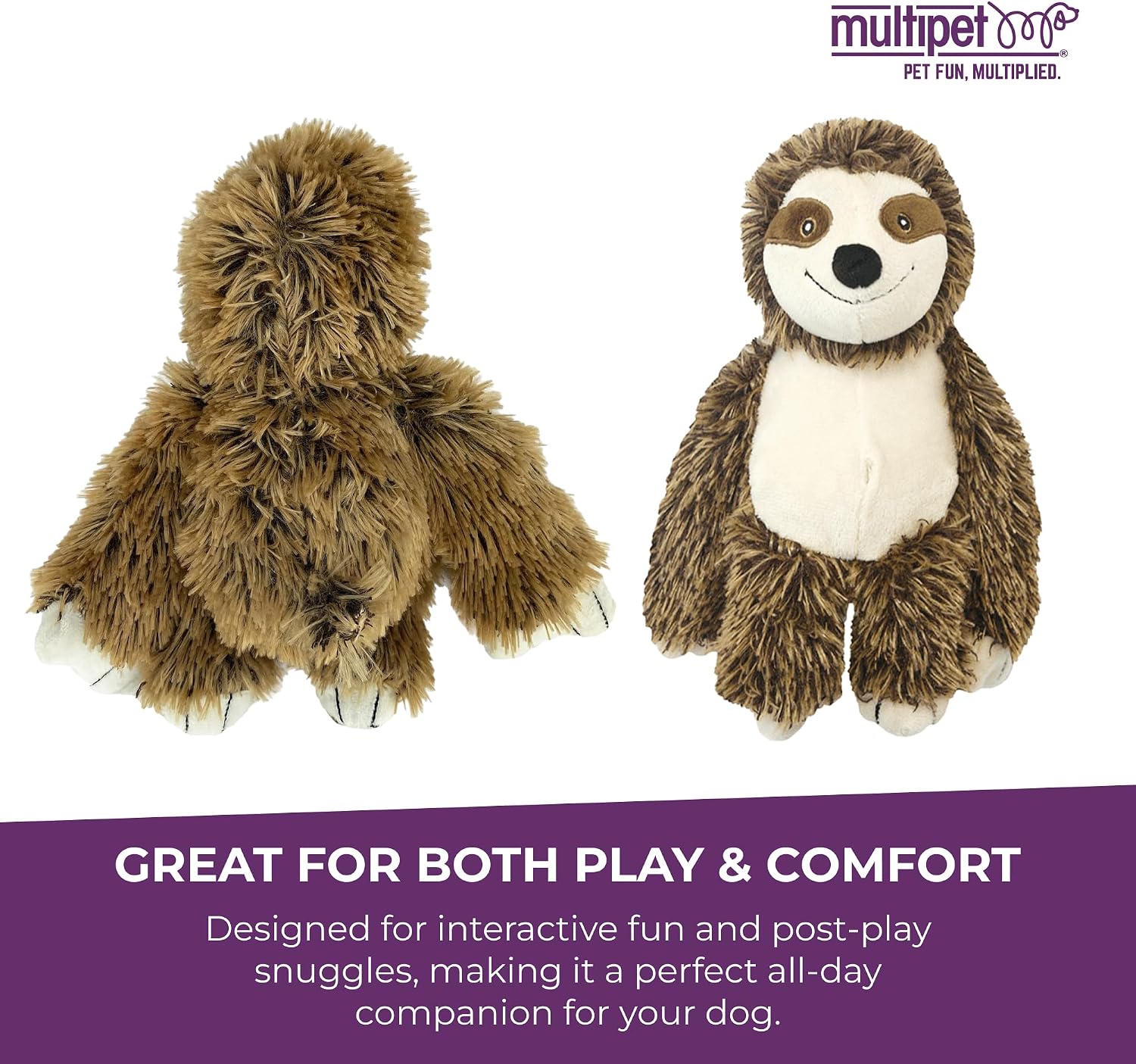 Multipet Bark Buddies Sloth Dog Plush Toy - Squeaky Dog Toy for All Dogs - Extra Soft Plush Dog Toy - Stuffed Animal Dog Toy for Cuddling & Playing - Cute Dog Pet Toy (10") - Image 5