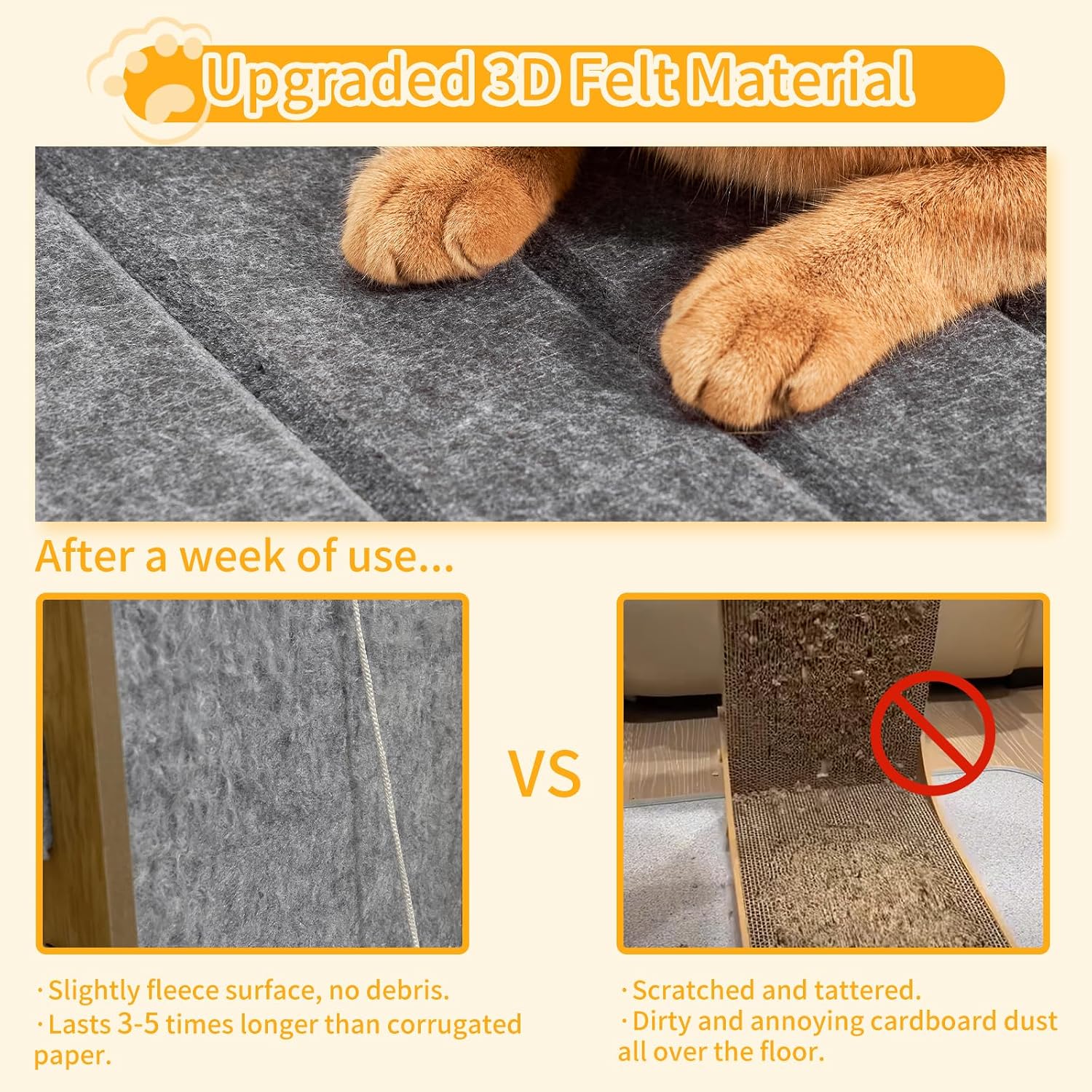 Cat Scratch Pad Felt Cat Scratcher for Indoor Cats Scratching Board Scratchers for Large Cat Scratch Furniture Protector with Ball Kitten Toys L Shape 26.8 Inch Grey - Image 2