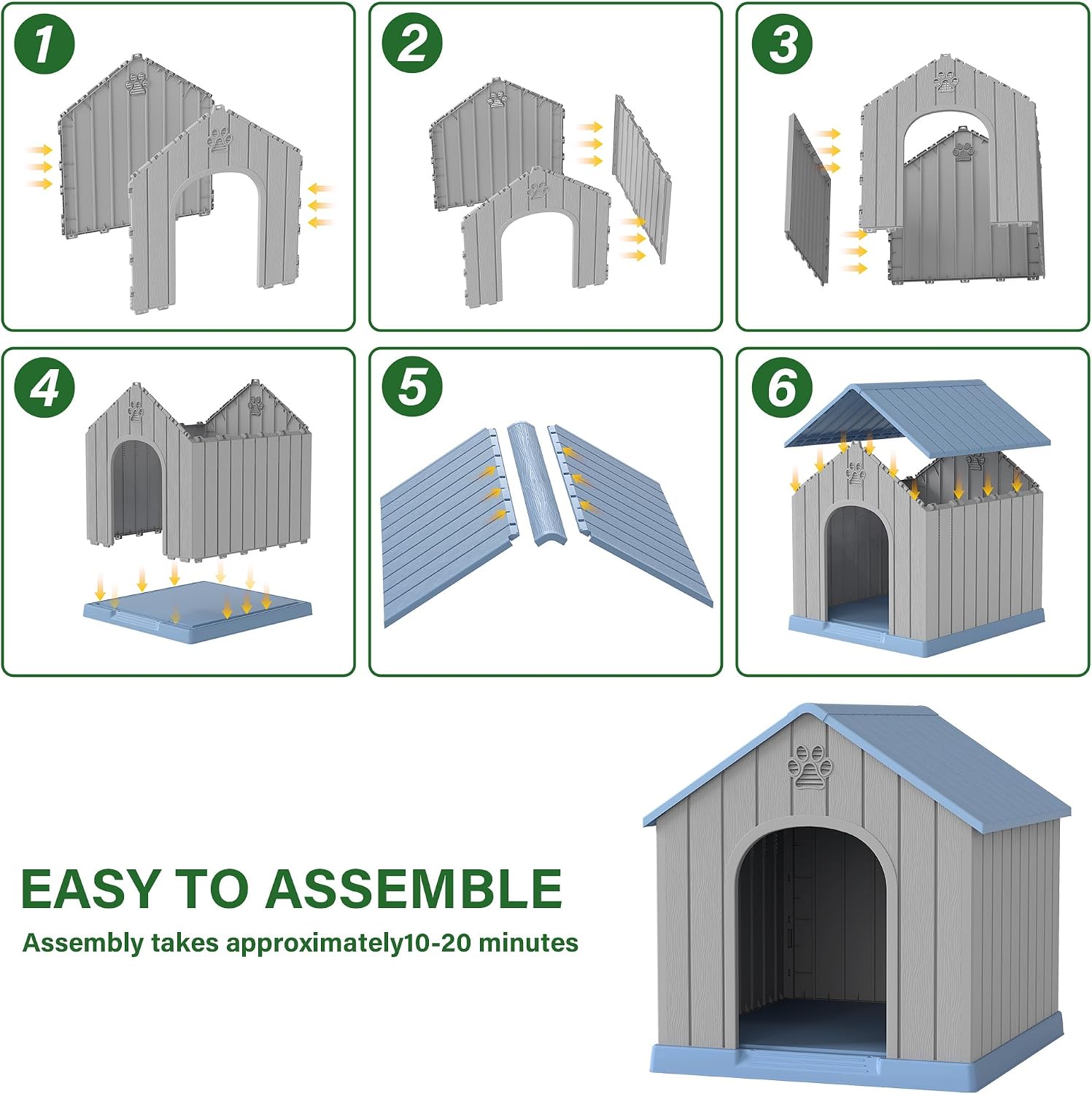 Bifanuo Large Dog House for Outdoor & Indoor, Waterproof Puppy Shelter with Air Vents & Elevated Floor, Easy Assemble Sturdy Dog Kennel for Large Dogs (Blue, 36.2''L×38''W×38''H) - Image 7