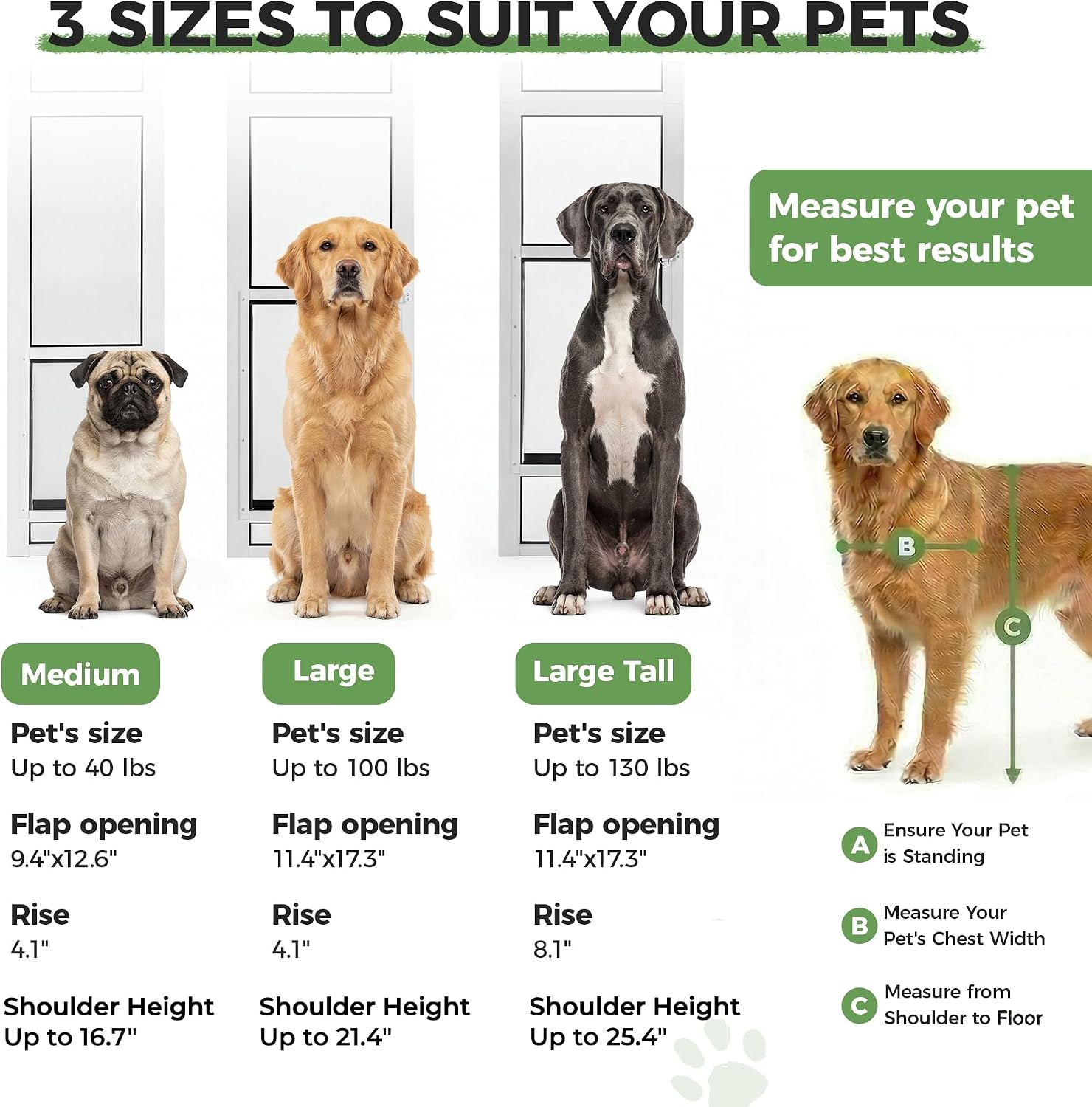 Slevoo Sliding Glass Dog Door, Height Adjustable 79 2" to 82" (Large-Tall) | No-Cut Installation, Upgraded Silicone Flap, Weatherproof & Secure Pet Door for Medium/Large Dogs, White Aluminum Frame - Image 3