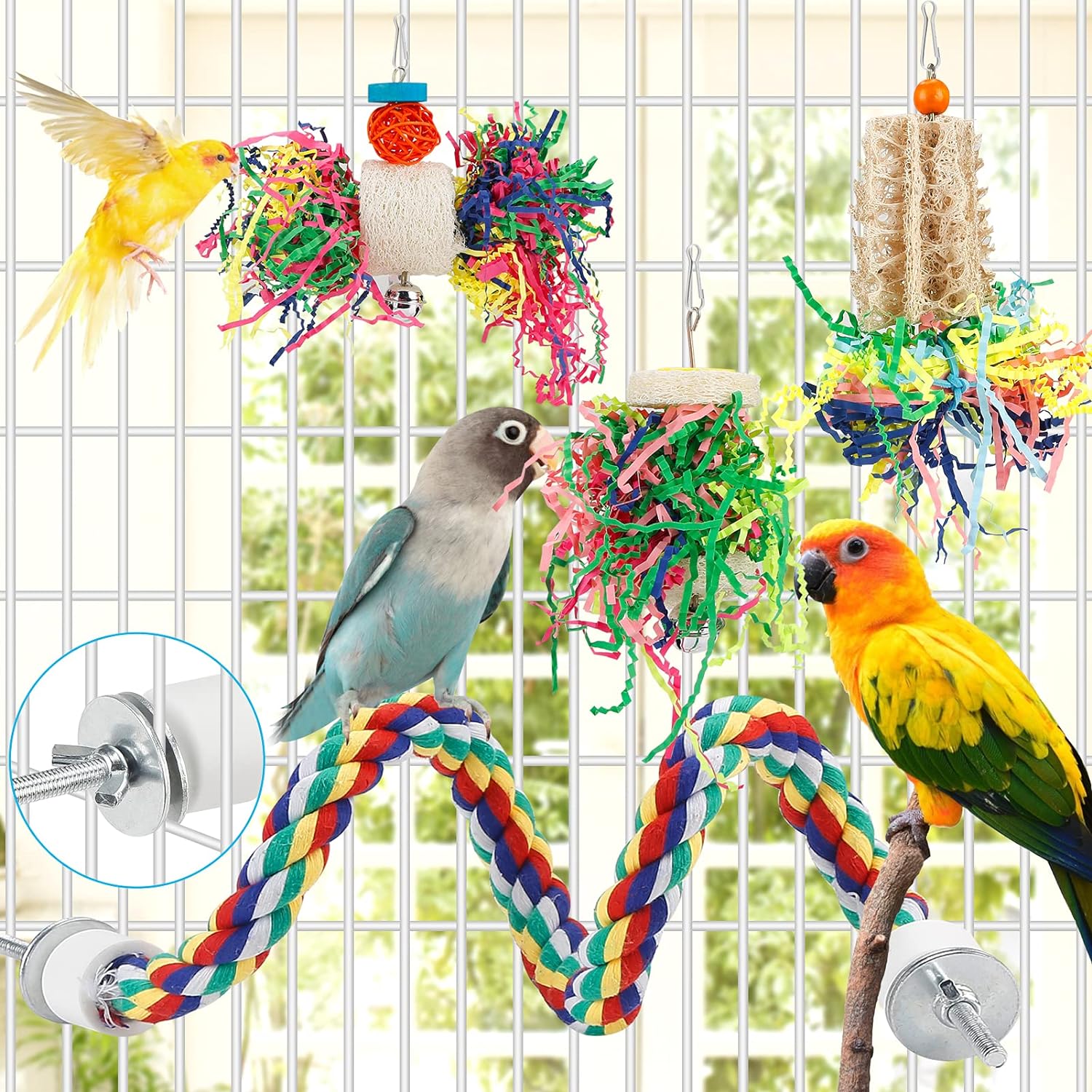 Bird Shredding Foraging Toys Parakeet Toy Chewing Hanging Toy Shredded Paper Bird Cage Accessories Bird Rope Perch for Conure Cockatiel Budgies Lovebird Parrotlet - Image 4