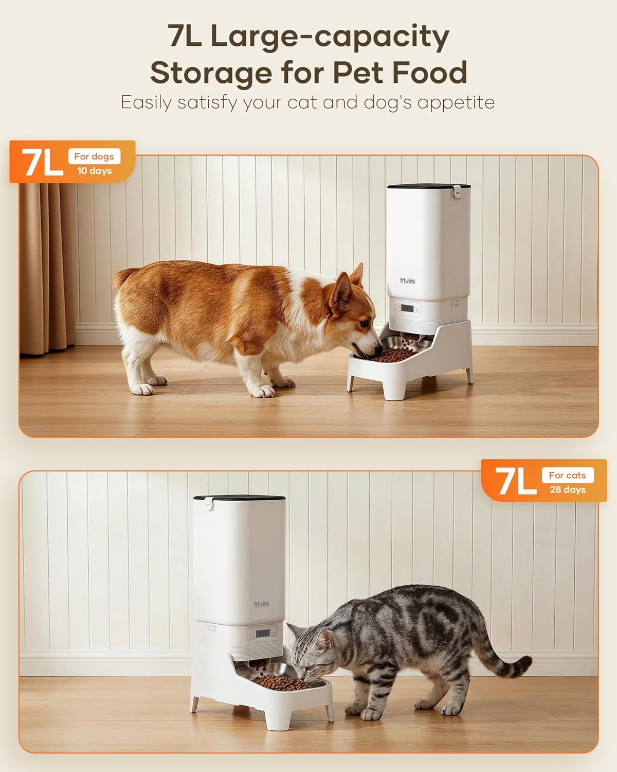Automatic Dog Feeder with Elevated Stand - 7L Cat Food Dispenser with Large Food Tray, Timed Auto Cat Feeder for Dry Food, 6 Meals Per Day, No-Jam, Freshness Design, Detachable for Easy Clean - Image 3