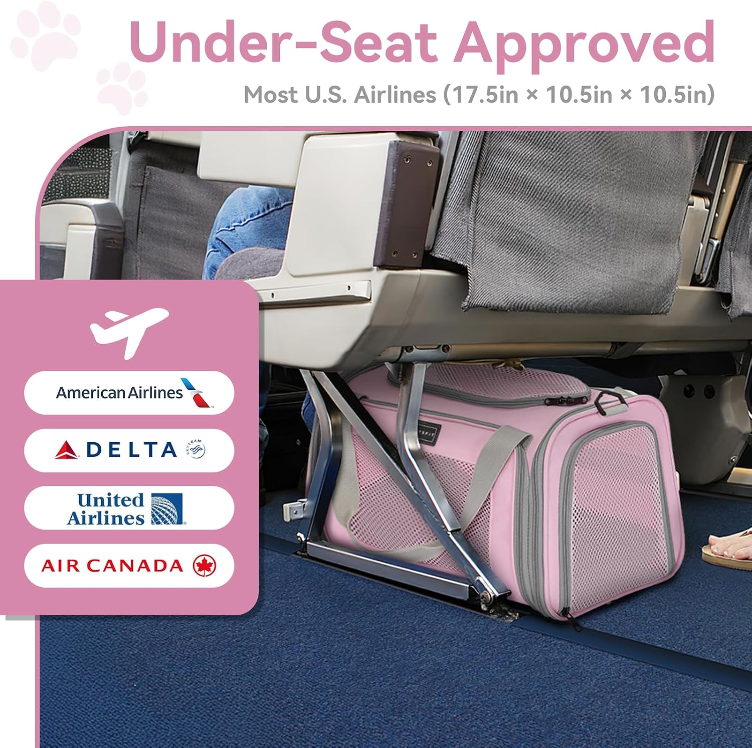 Airline Approved Cat Carrier 17.5×10.5×10.5 in, Escape-Proof Design with Locking Zippers & Safety Leash, Easy-Access 3-Way Entry, Washable Mat, Gift-Ready Holiday Choice for Cats up to 12 lb - Image 2