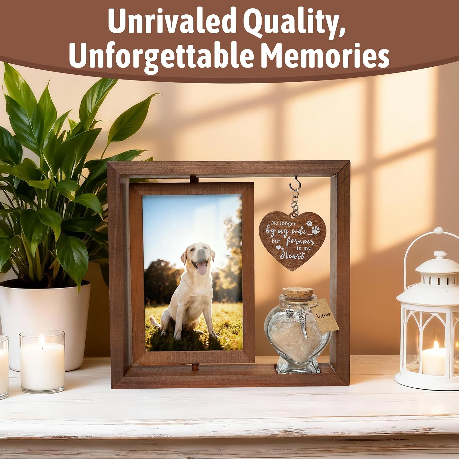 Dog Memorial Gifts for Loss of Pet - Rotating Wooden Frame for 4x6 Photo & Fur Hair Jar - Sympathy Gift for Pet Bereavement, Remembrance Keepsake - Rainbow Bridge Gift for Dog Lovers & Cat Lovers - Image 4
