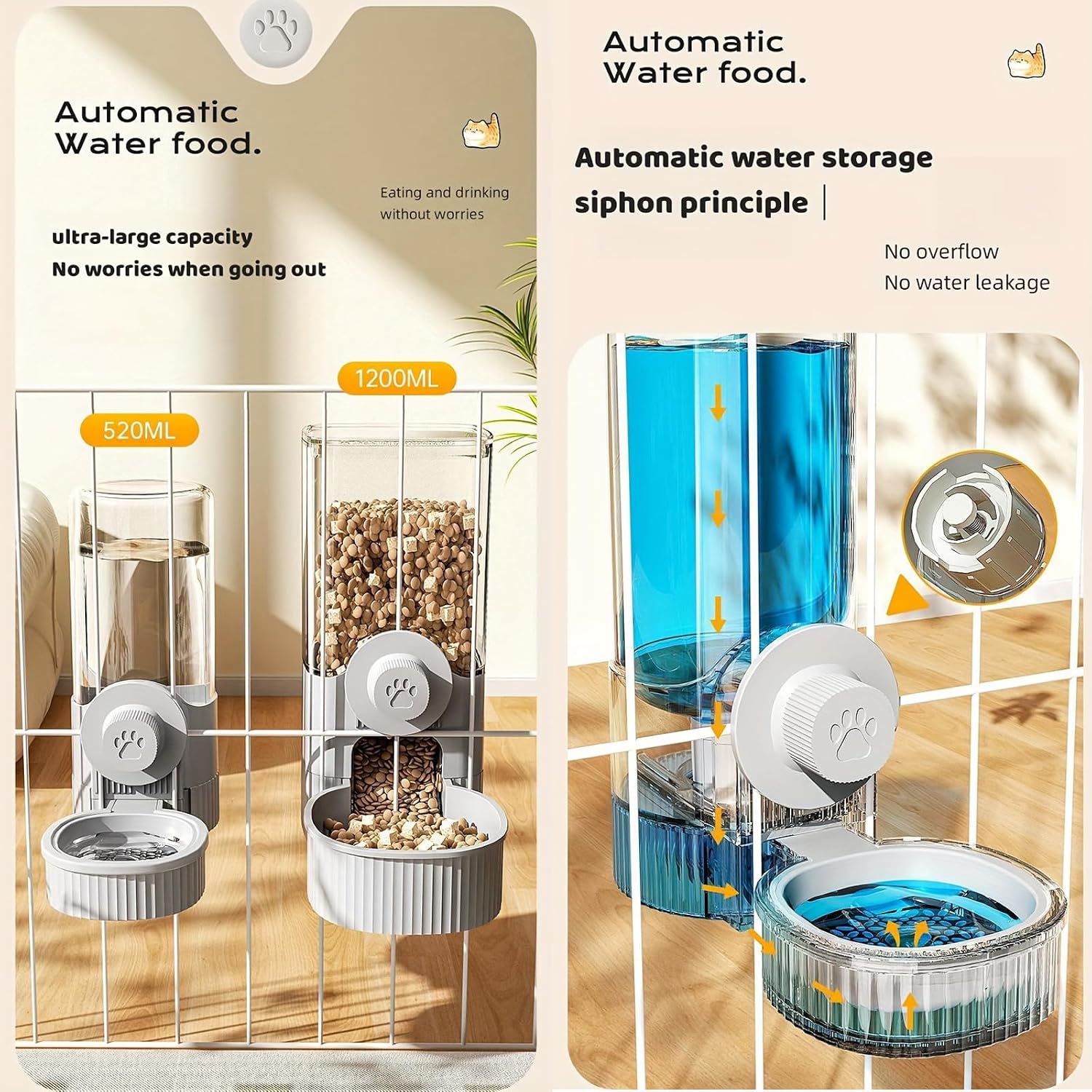 GPY Automatic Hanging Gravity Pet Feeder and Water Dispenser Set ,Automatic Rabbit Feeder and Dog Water Dispenser for Dogs Cats Pets Animals Large Capacity (Blue Water Feeder&Food Feeder) (Blue) - Image 3