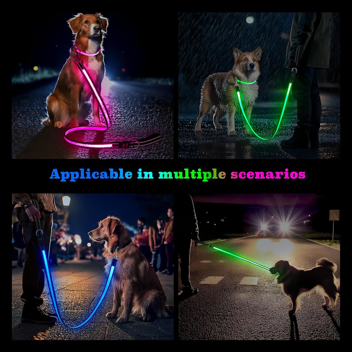4 Ft LED Dog Leash, Light Up & Lighted Dog Leash, 7 Lighting Modes, Glow in The Dark, Reflective, Double-Sided Light, Rechargeable with Padded Handle for Night Walking Safety, Small to Large Pets - Image 5