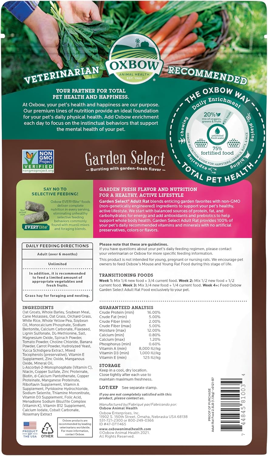 Oxbow Garden Select Adult Rat Food, Garden-Inspired Recipe for Adult Rats, Non-GMO, Vitamin & Mineral Rich Pet Food Pellets, Made in USA with Oxbow Hay, 2.5 Pound Bag - Image 2
