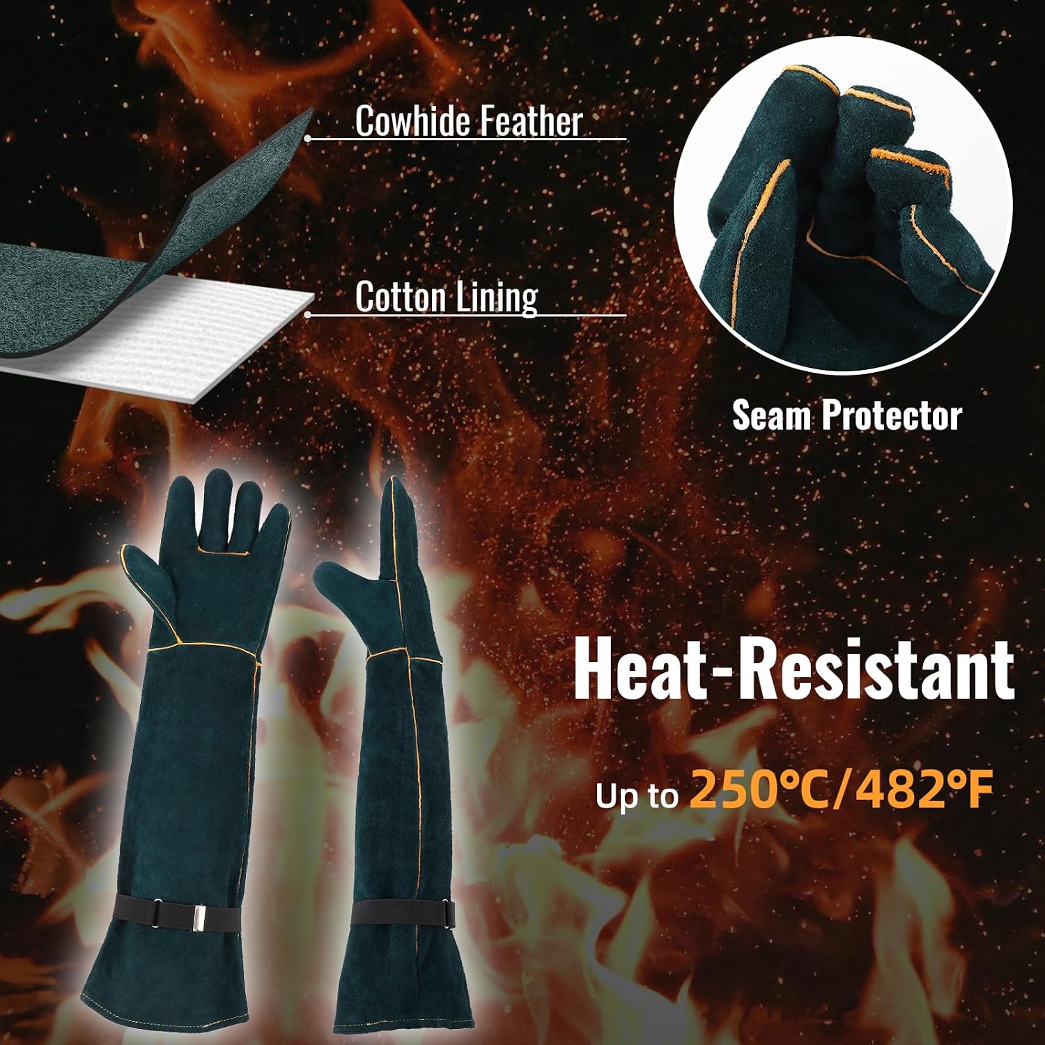 Animal Handling Gloves - 23.6 inch Bite Proof Gloves, Anti Scratch Cowhide Leather for Cat Grooming, Snake Animal Handling - Image 3