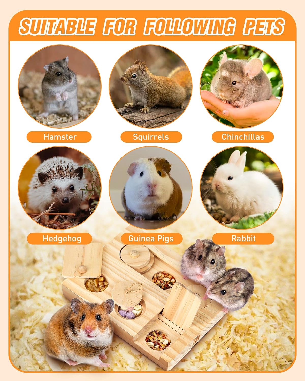 Guinea Pig Foraging Toys, 6 in 1 Hamsters Wooden Interactive Enrichment Toys, Treat Dispenser for Small Animal, for Rabbits, Bunny, Chinchillas, Rats and Gerbils - Image 5