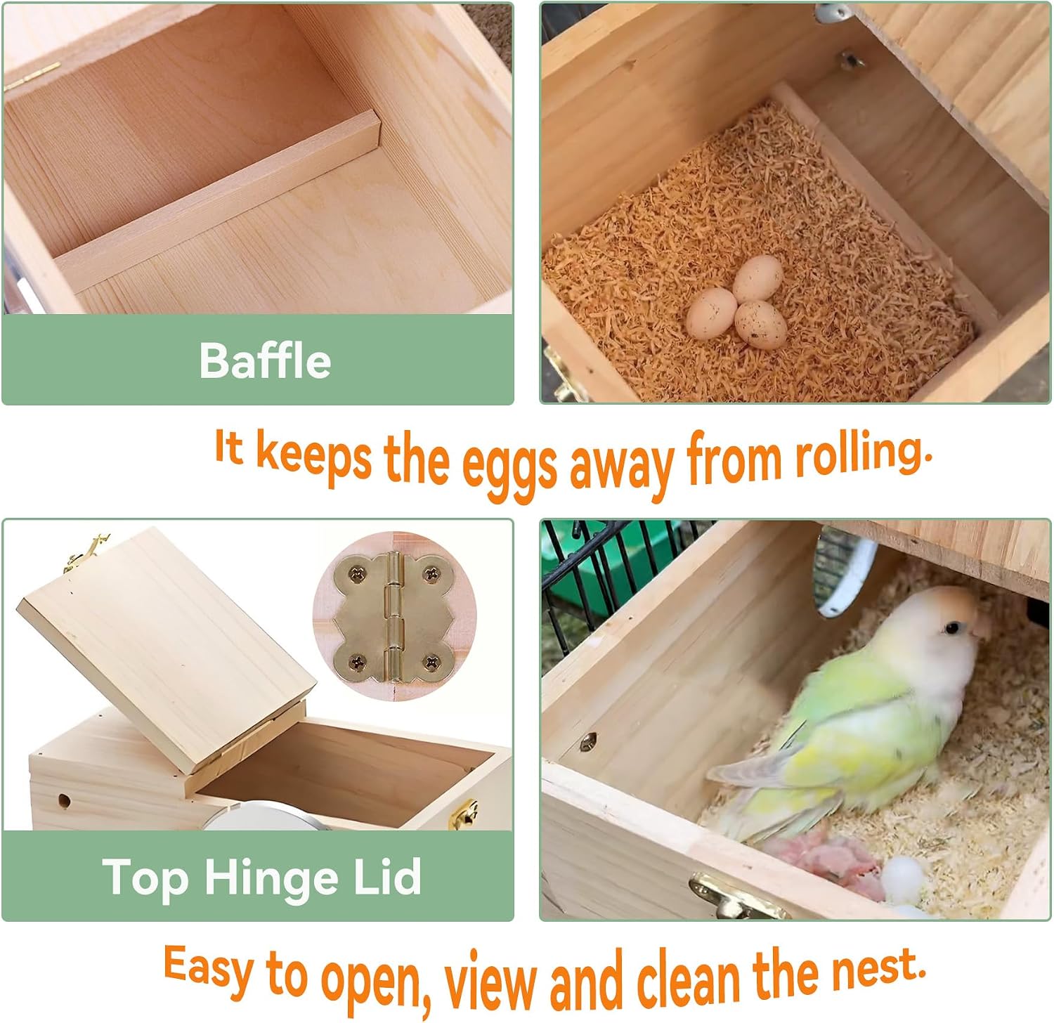JSLZF Bird Nest, Parakeet Nest Box, Bird Breeding Box with Perch, Wood Budgie Nest Box for Bird, Parrot, Lovebirds, Parrotlet, Finch, Sparrow 7.8” x 4.7” x 4.7” - Image 2