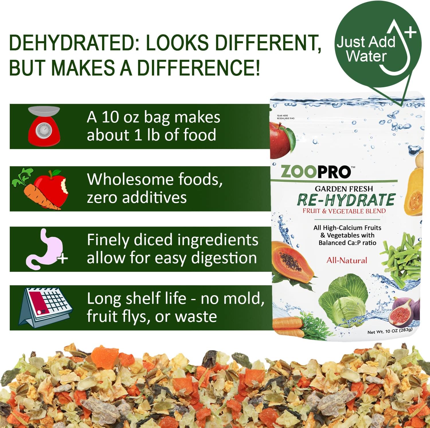 Exotic Nutrition Garden Fresh Re-Hydrate - High Calcium Dried Fruit & Vegetable Mix - for Sugar Gliders, Marmosets, Parrots, Conures, Iguanas, Turtles, Lizards, Bearded Dragons, & Other Small Pets - Image 6