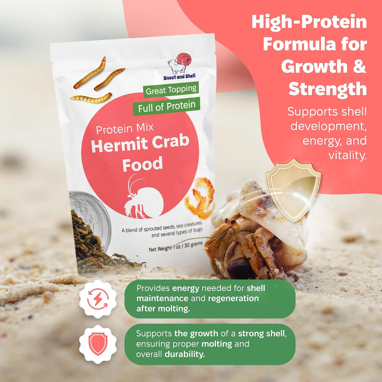 Protein Mix Hermit Crab Food – Insects, Krill & Sprouted Grains – Great as Topper – 56g – Snout and Shell - Image 5