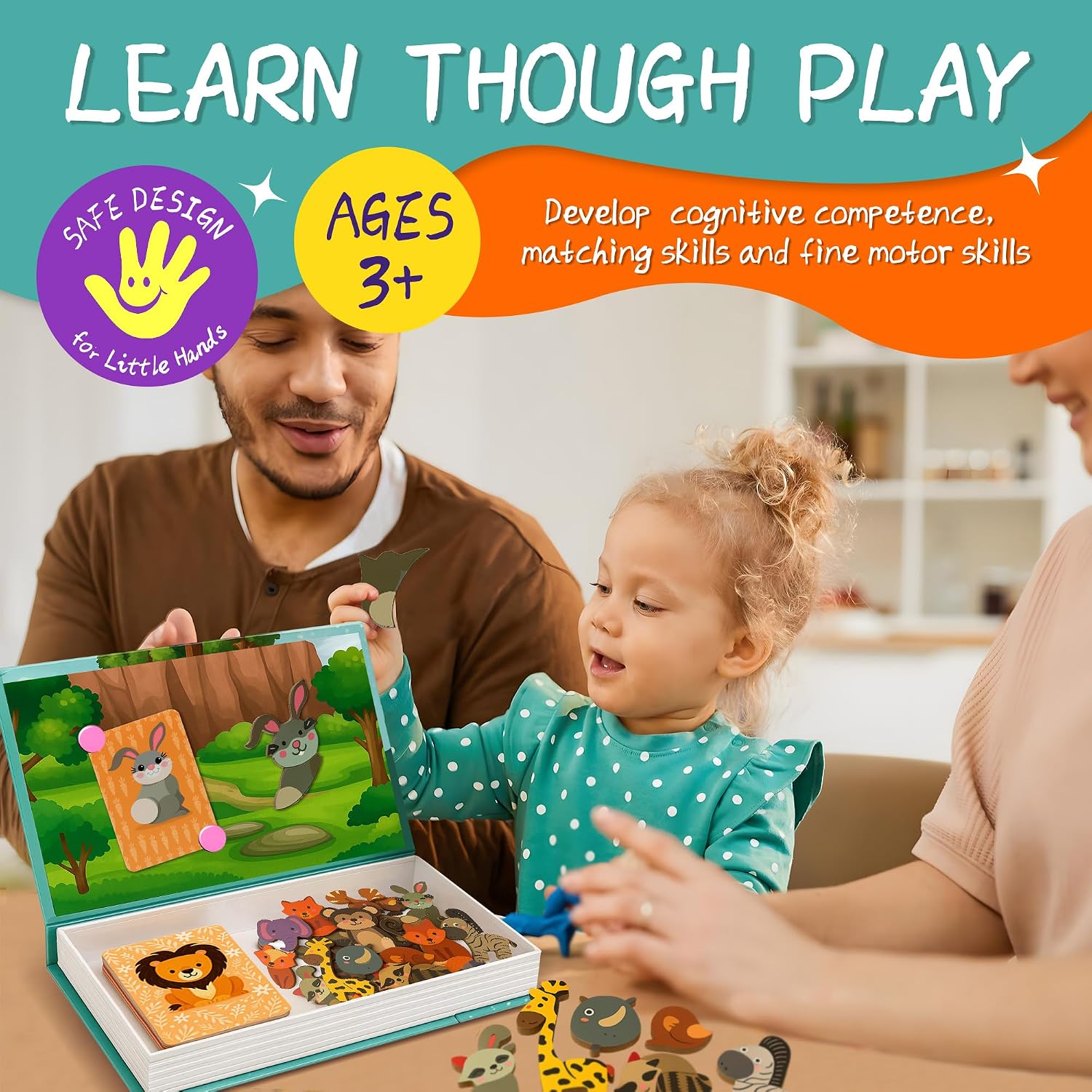 Animal Magnetic Busy Book for Toddlers, 45 Magnet Puzzles Toys | Montessori Quiet Travel Toy with 14 Activity Cards, Magnet Puzzles, Preschool Learning Game for Kids Ages 3+ - Image 3