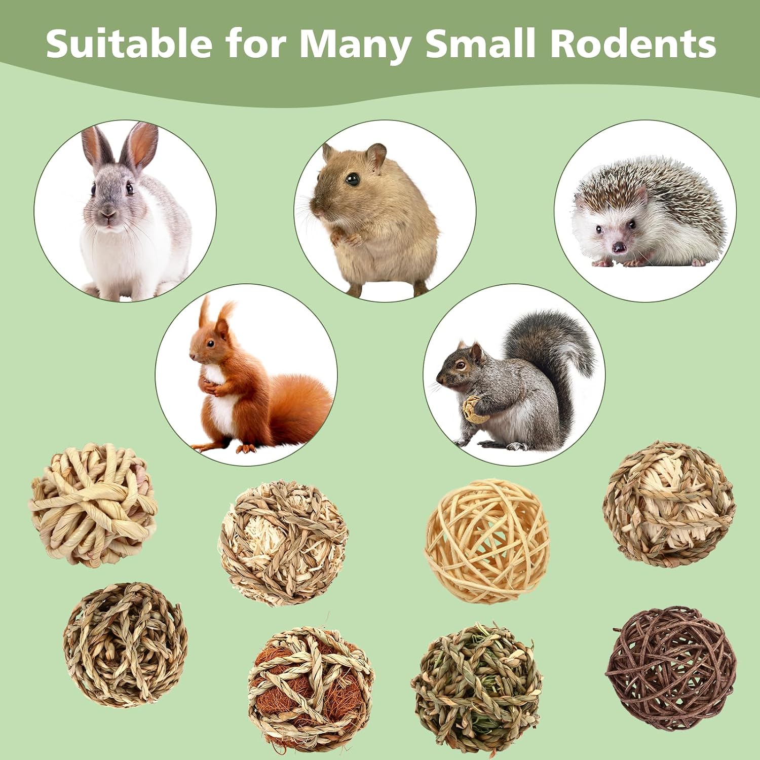 VESPRO Bunny Chew Grass Balls, Rolling Chew Toys for Small Animals, Natural Chew Grass Toys and Bunny Treats for Rabbits, Guinea Pigs, Chinchillas, Hamsters, Mice Teeth Grinding (8 Pcs) - Image 6