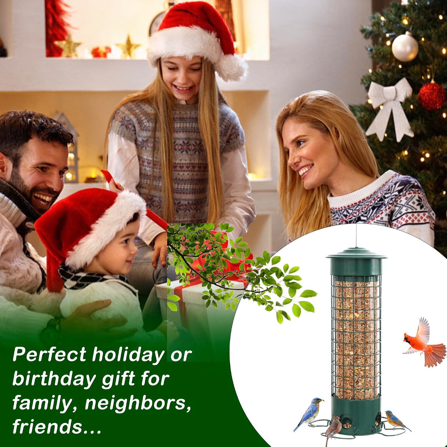 Squirrel Proof Bird Feeder, Weight Activated Outdoor Hanging Metal Bird Feeder, Bite Proof, Weatherproof, Durable, Suitable for Chickadees, Goldfinches, Cardinals, 4.4LB Large Capacity, Green - Image 8