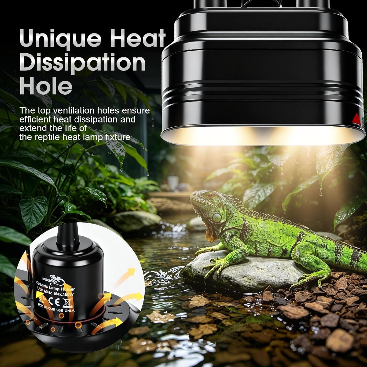 MECESOR Reptile Light Fixture with Switches, Dual Reptile Heat Lamp Fixture UVB & Basking Bulb Holder for Glass Terrarium Habitat - Double Dome Reptile Lamp for Bearded Dragons, Lizards& Snakes - Image 5