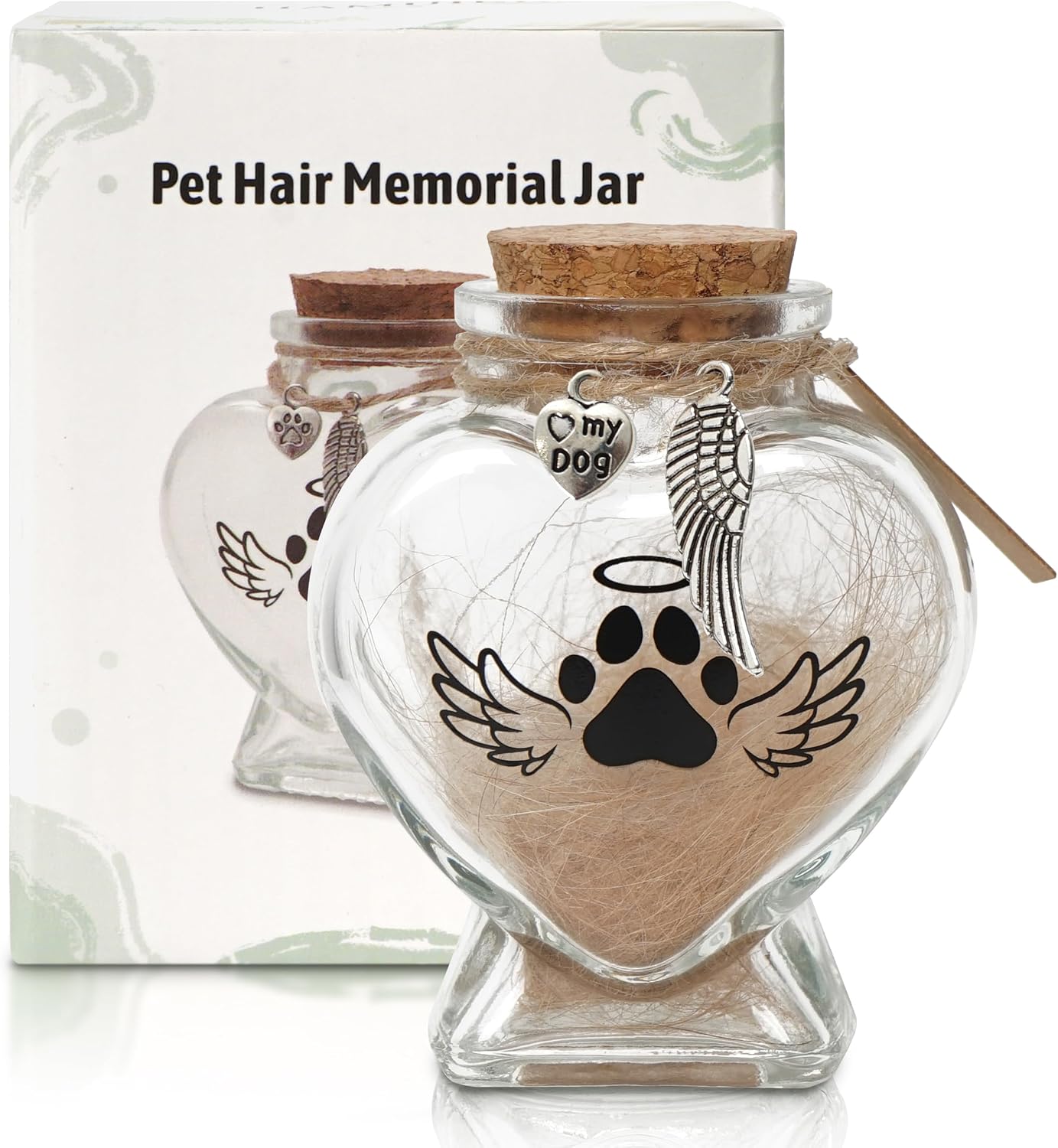 Pet Memorial Gift for Loss of Dog or Cat, Heart Shape Glass Jar & Bottle for Fur, Hair, Whiskers or Ashes Keepsake Urn with Cork Top, Charms for Cute Rainbow Bridge Memorial, Dog - Image 2